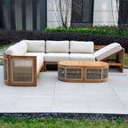 L - Shape 5 - Seat Solid Wood Modular Sofa Set with Cushions (PAS - 2516 - LS+CS+MS+RS+OTA) - Direct Wicker