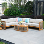 L - Shape 5 - Seat Solid Wood Modular Sofa Set with Cushions (PAS - 2516 - LS+CS+MS+RS+OTA) - Direct Wicker