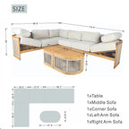 L - Shape 5 - Seat Solid Wood Modular Sofa Set with Cushions (PAS - 2516 - LS+CS+MS+RS+OTA) - Direct Wicker