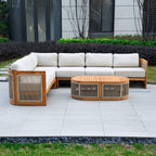 L - Shape 5 - Seat Solid Wood Modular Sofa Set with Cushions (PAS - 2516 - LS+CS+MS+RS+OTA) - Direct Wicker