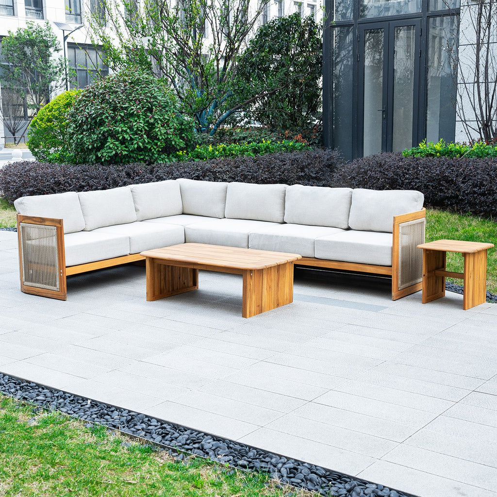 L - Shape 5 - Seat Solid Wood Sectional Sofa Set (PAS - 2516 - LS+MS+CS+RS+PAS - 2515 - ST+TA) - Direct Wicker