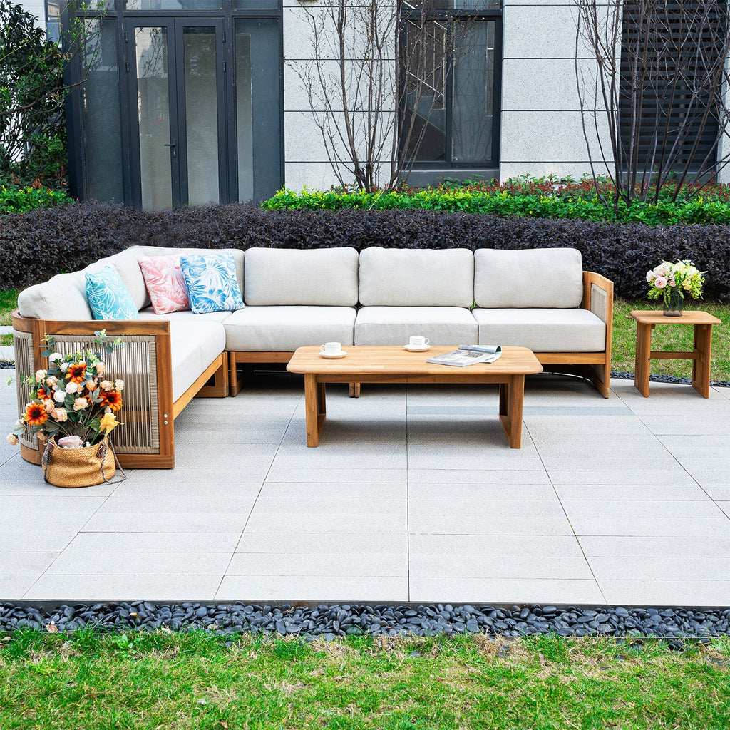 L - Shape 5 - Seat Solid Wood Sectional Sofa Set (PAS - 2516 - LS+MS+CS+RS+PAS - 2515 - ST+TA) - Direct Wicker