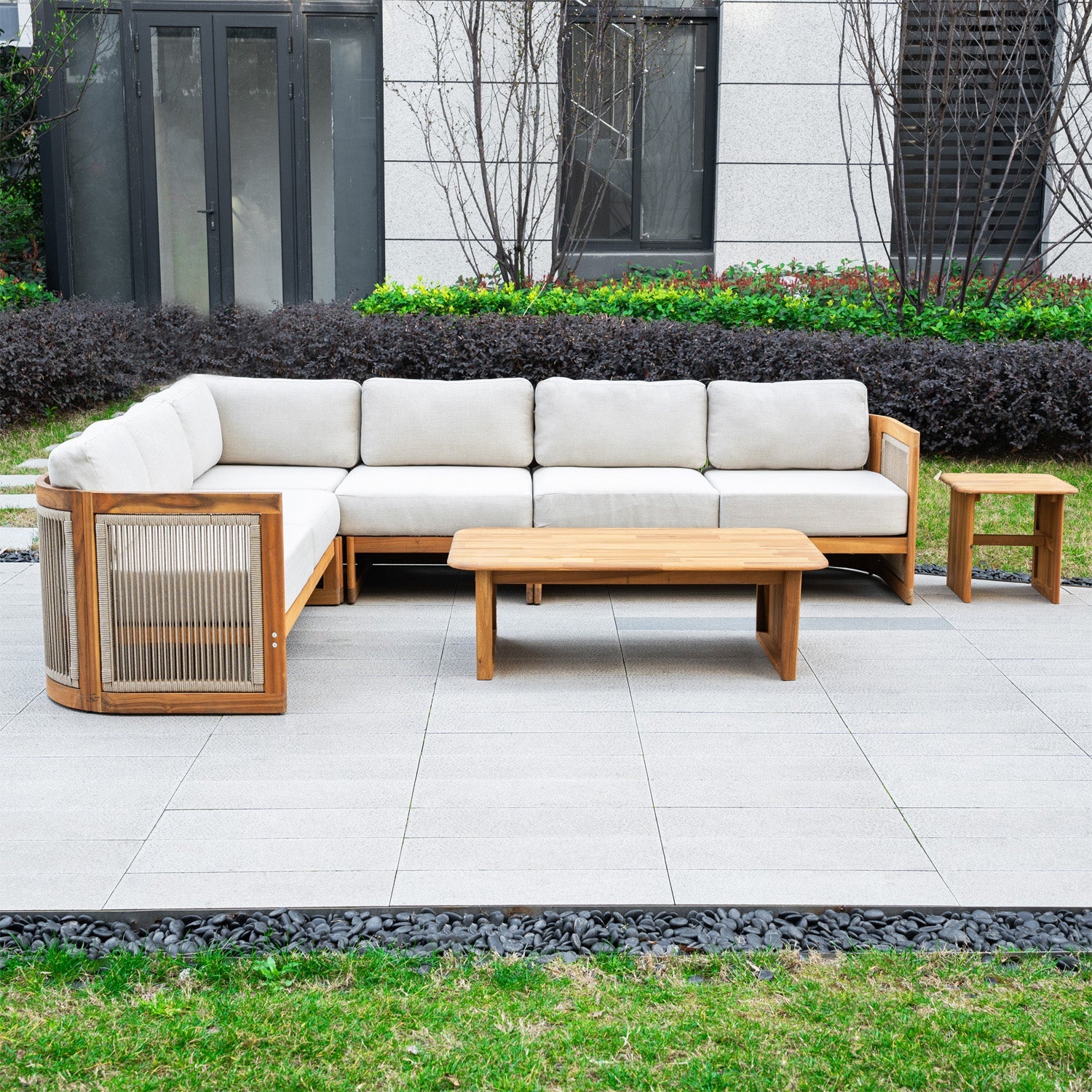 L - Shape 5 - Seat Solid Wood Sectional Sofa Set (PAS - 2516 - LS+MS+CS+RS+PAS - 2515 - ST+TA) - Direct Wicker