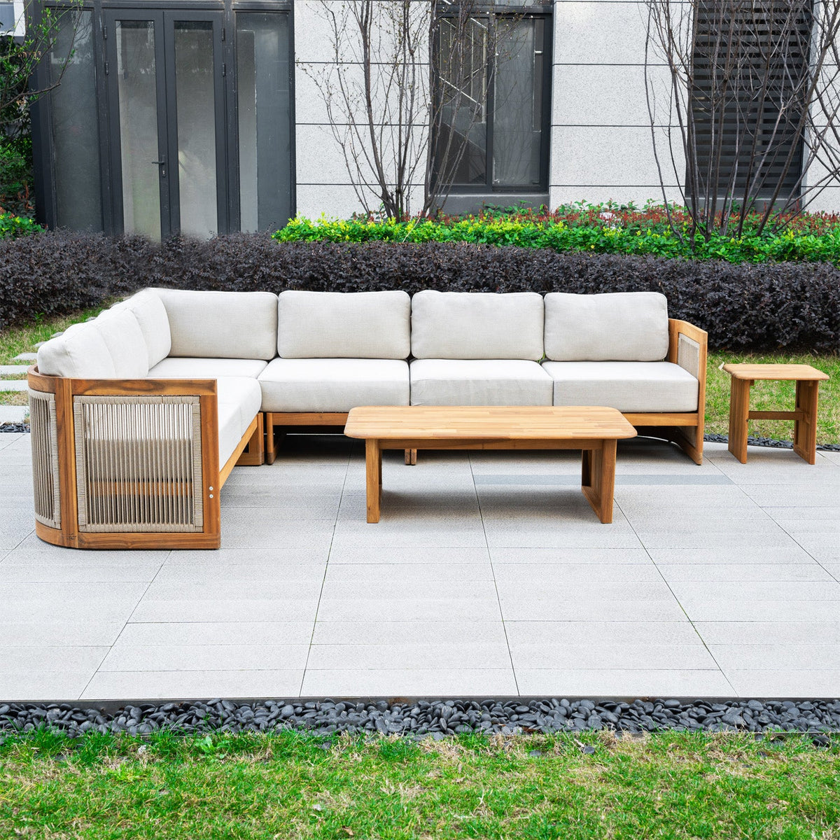 L - Shape 5 - Seat Solid Wood Sectional Sofa Set (PAS - 2516 - LS+MS+CS+RS+PAS - 2515 - ST+TA) - Direct Wicker