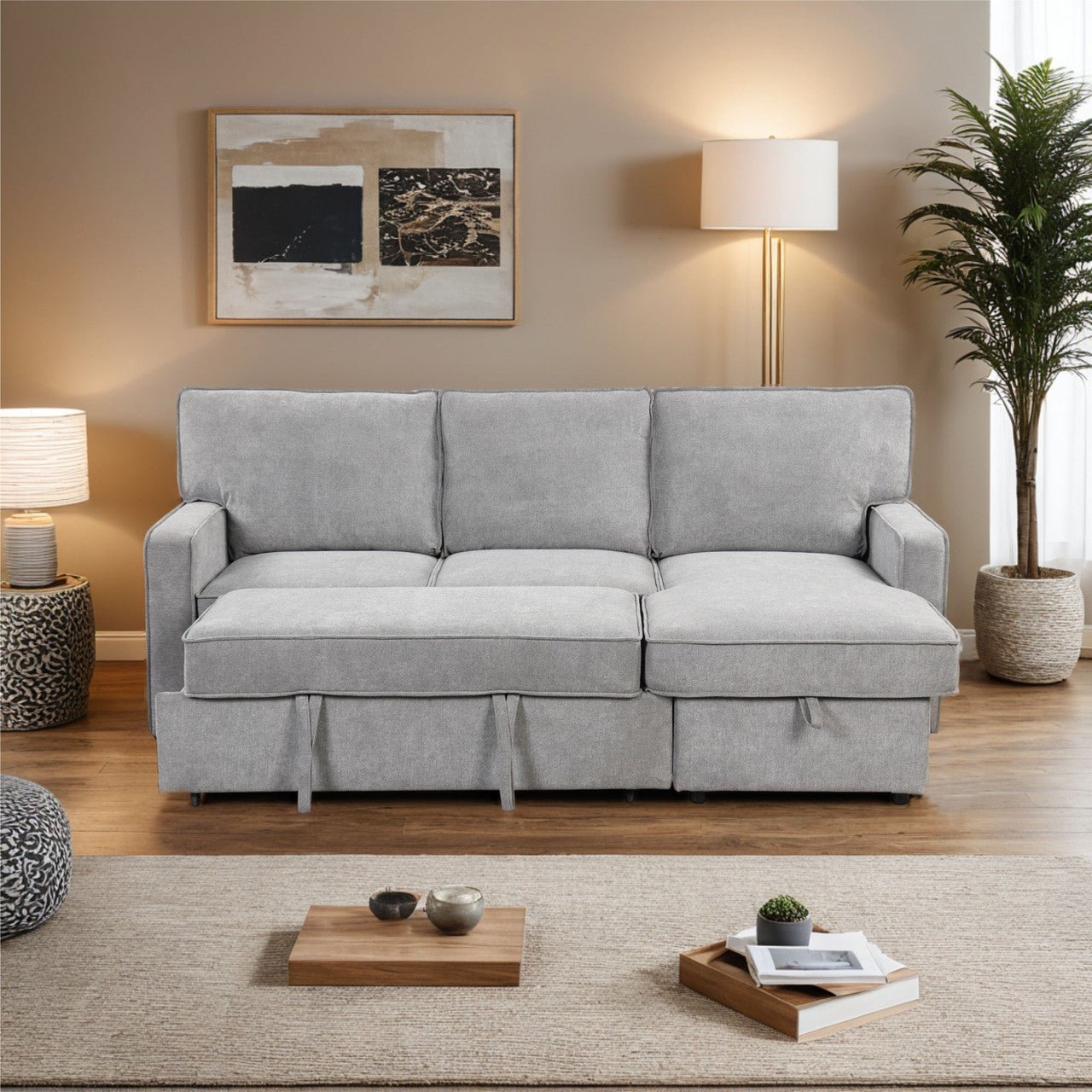 L - shaped indoor combination sofa can be pulled to form a bed (PAS - 240335) - Direct Wicker