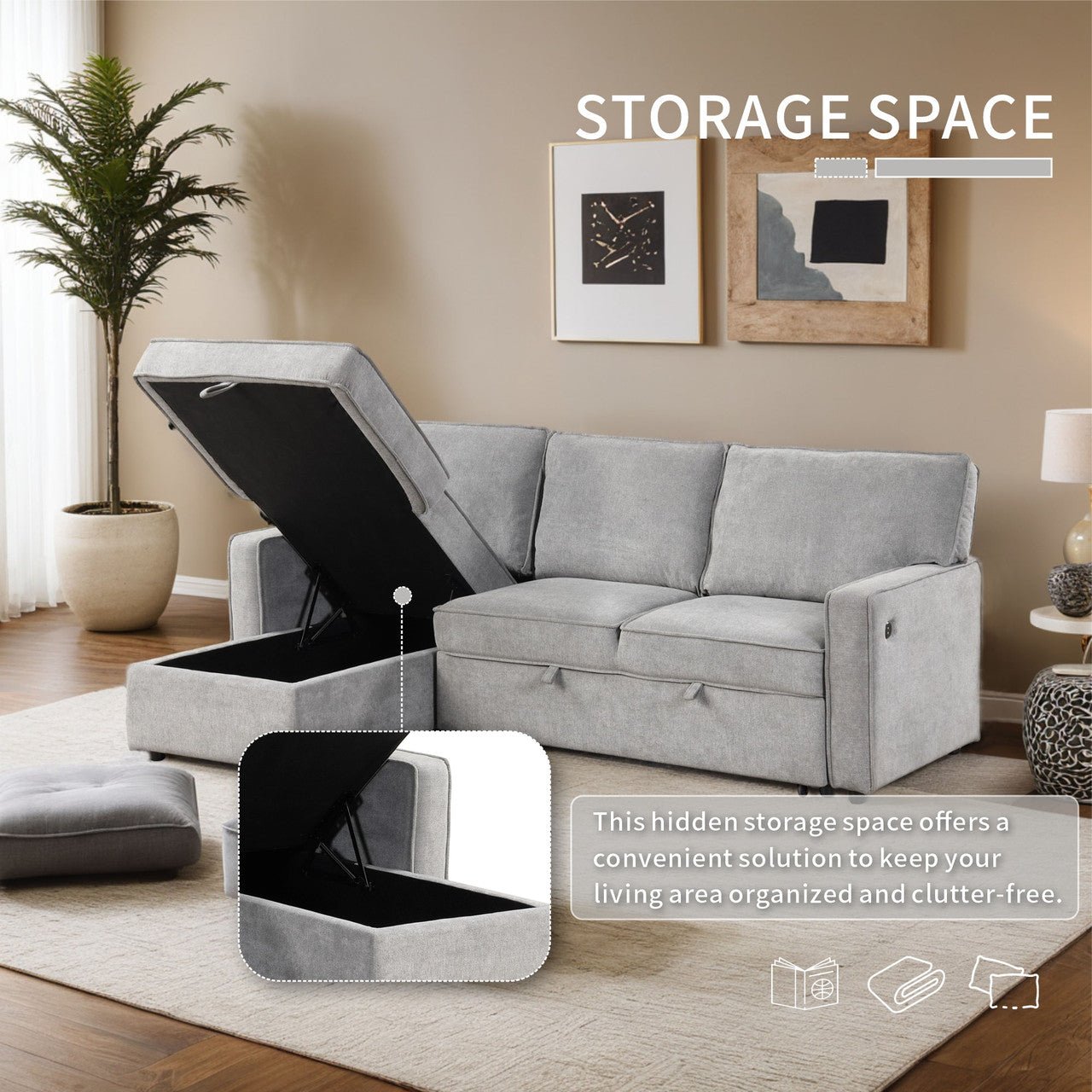 L - shaped indoor combination sofa can be pulled to form a bed (PAS - 240335) - Direct Wicker