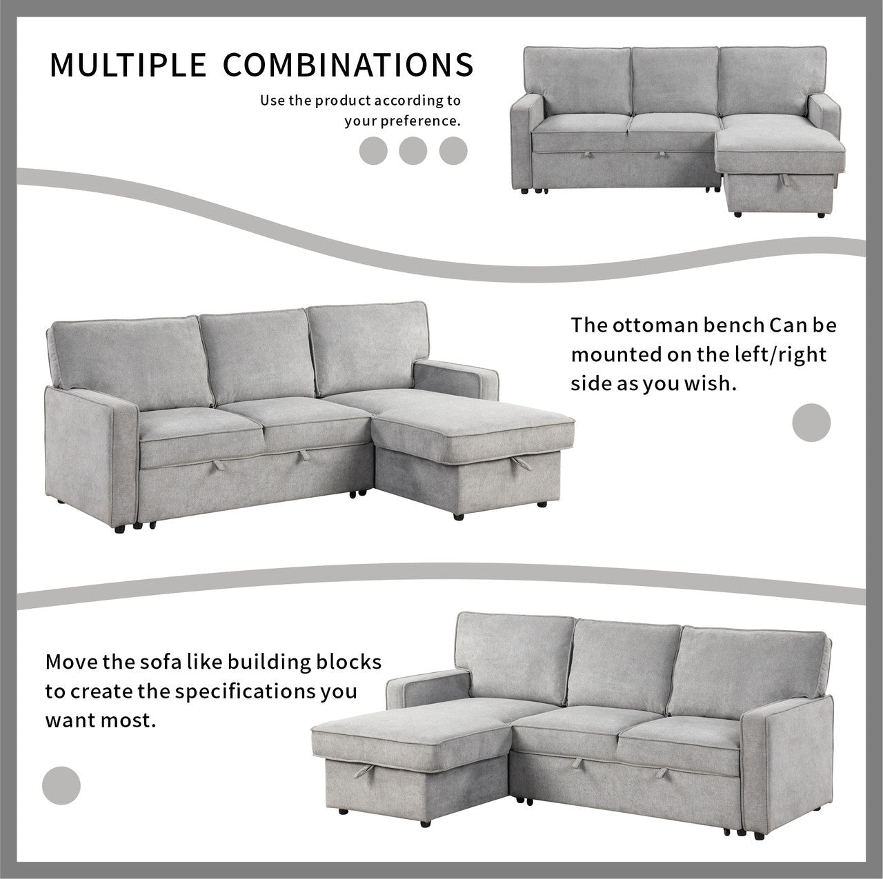 L - shaped indoor combination sofa can be pulled to form a bed (PAS - 240335) - Direct Wicker