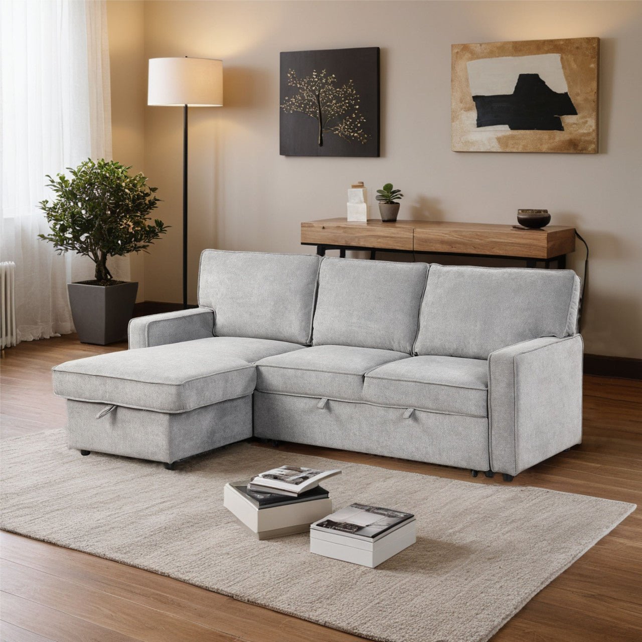 L - shaped indoor combination sofa can be pulled to form a bed (PAS - 240335) - Direct Wicker
