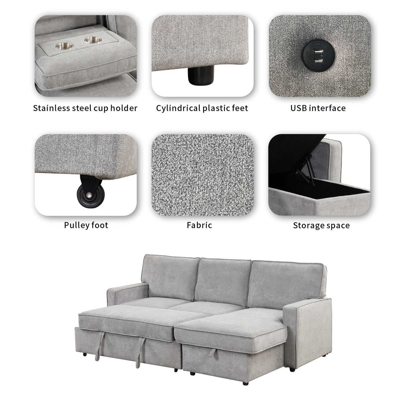 L - shaped indoor combination sofa can be pulled to form a bed (PAS - 240335) - Direct Wicker