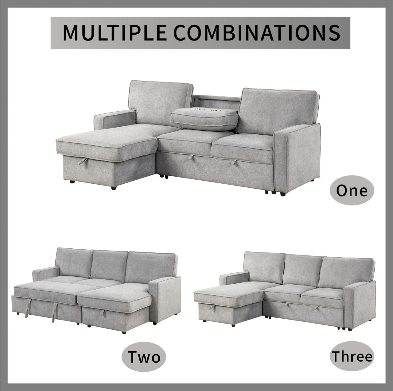 L - shaped indoor combination sofa can be pulled to form a bed (PAS - 240335) - Direct Wicker