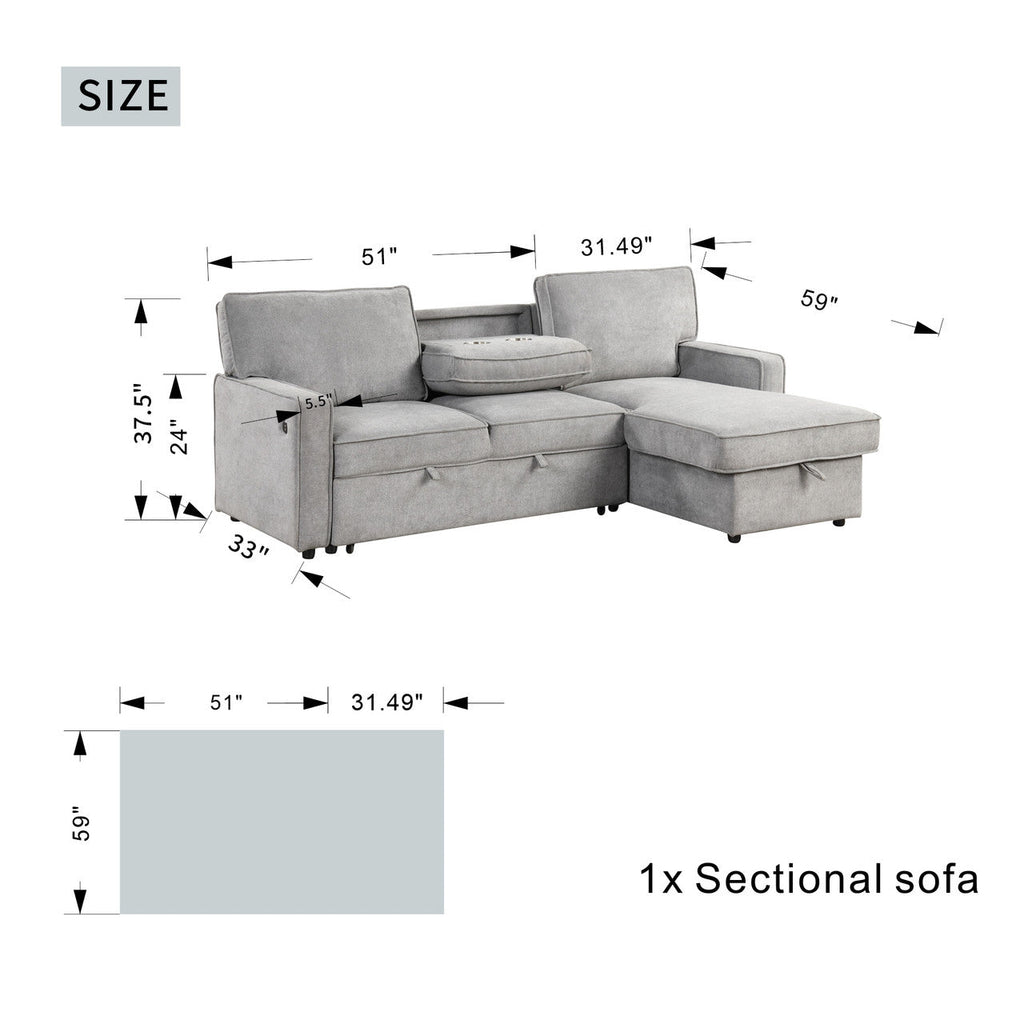 L - shaped indoor combination sofa can be pulled to form a bed (PAS - 240335) - Direct Wicker