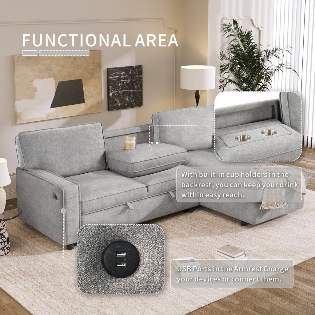 L - shaped indoor combination sofa can be pulled to form a bed (PAS - 240335) - Direct Wicker