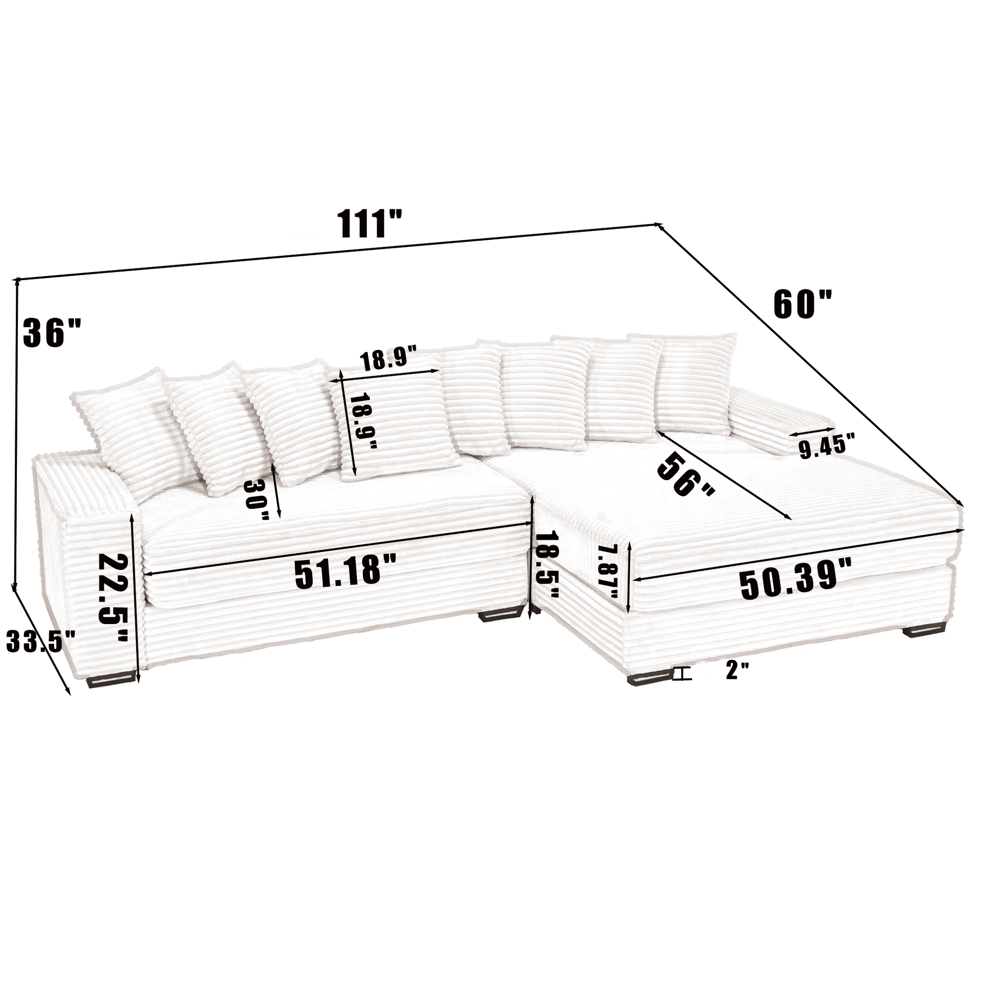L Shaped Oversized Two - Piece Couches, Corduroy, Right Chaise Daybed (W2108S00055) - Direct Wicker