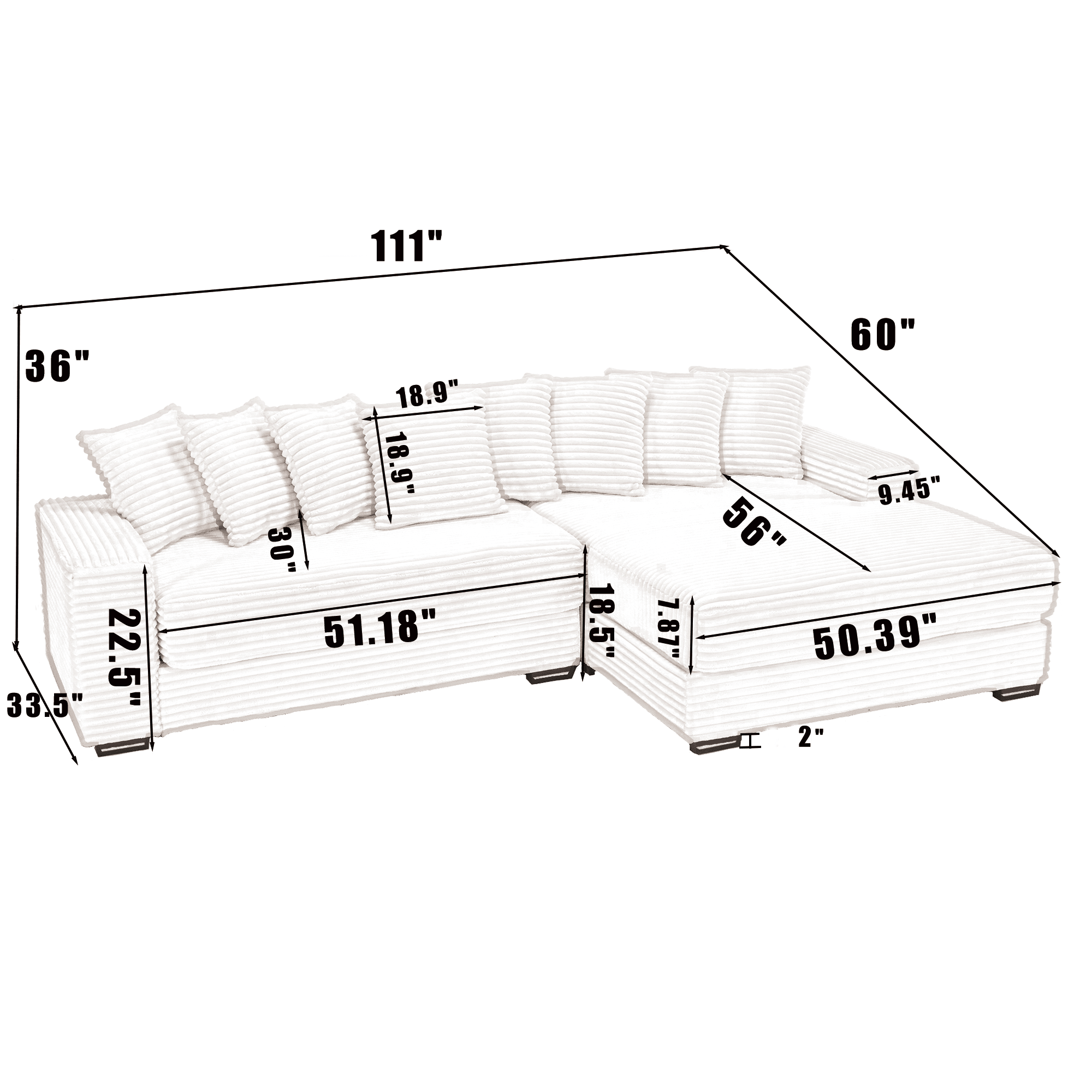 L Shaped Oversized Two - Piece Couches, Corduroy, Right Chaise Daybed (W2108S00055) - Direct Wicker