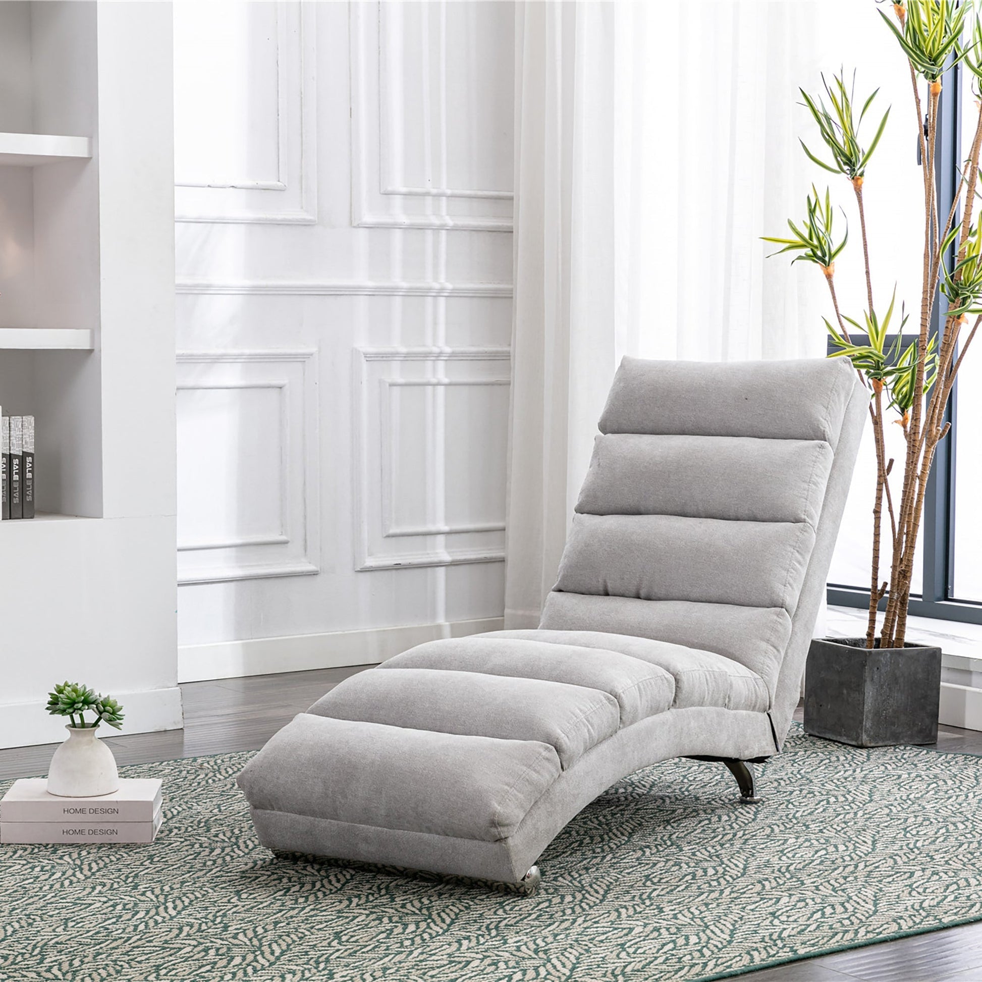 Linen Massage Chaise Lounger with Remote Control, Ergonomic Lounger with 5 Modes (W39539625) - Direct Wicker