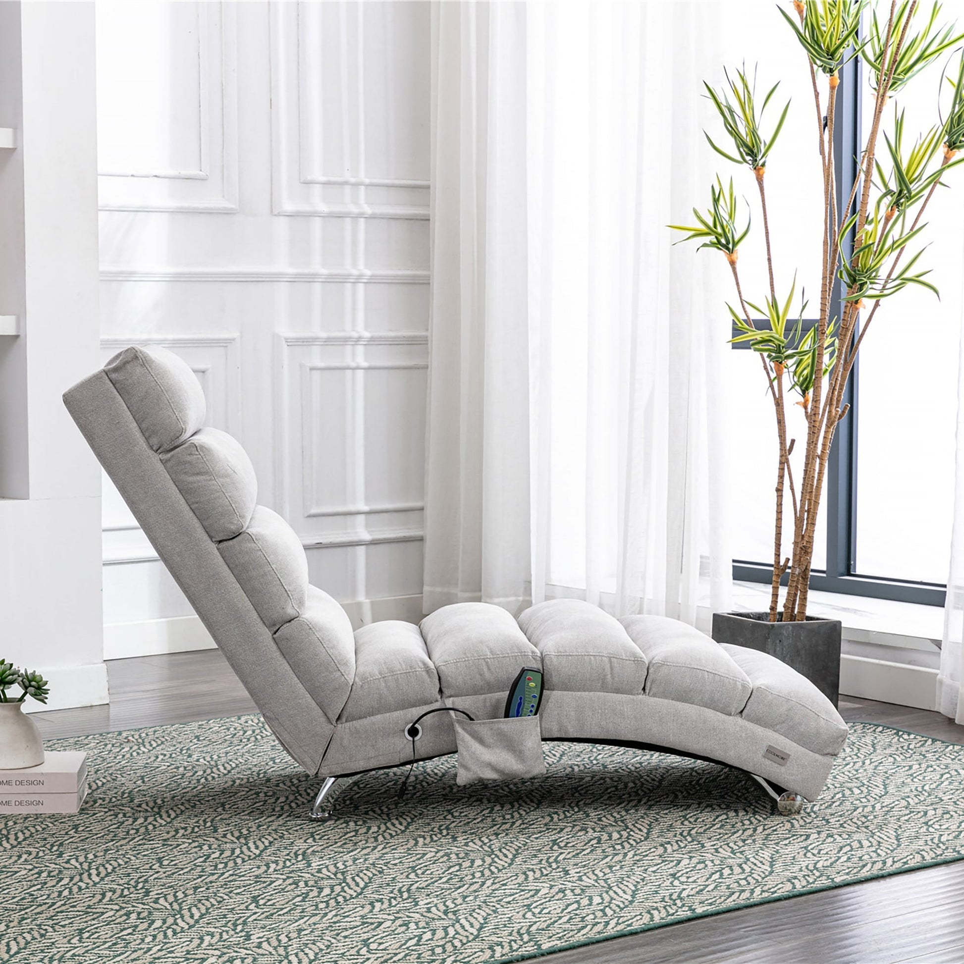 Linen Massage Chaise Lounger with Remote Control, Ergonomic Lounger with 5 Modes (W39539625) - Direct Wicker