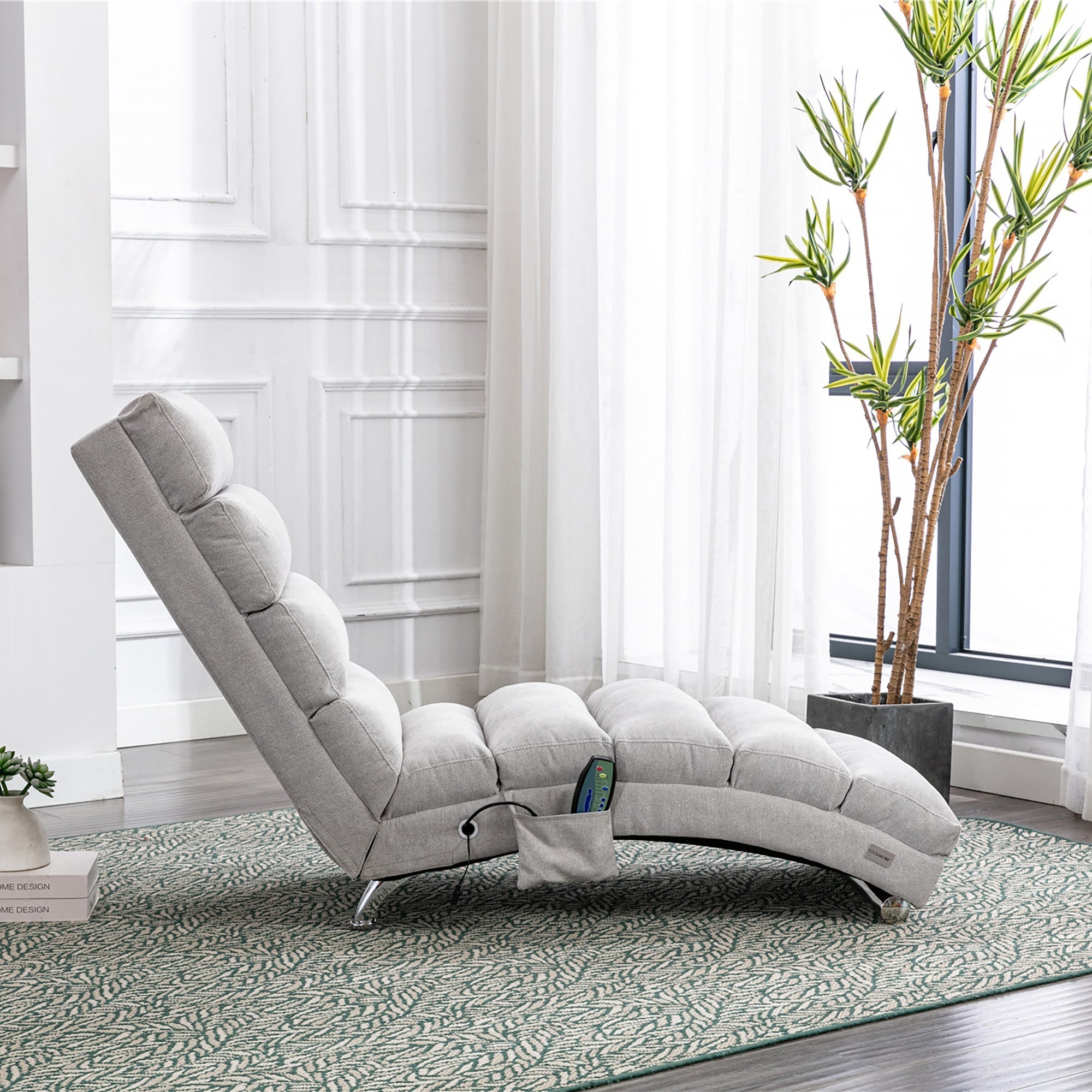 Linen Massage Chaise Lounger with Remote Control, Ergonomic Lounger with 5 Modes (W39539625) - Direct Wicker