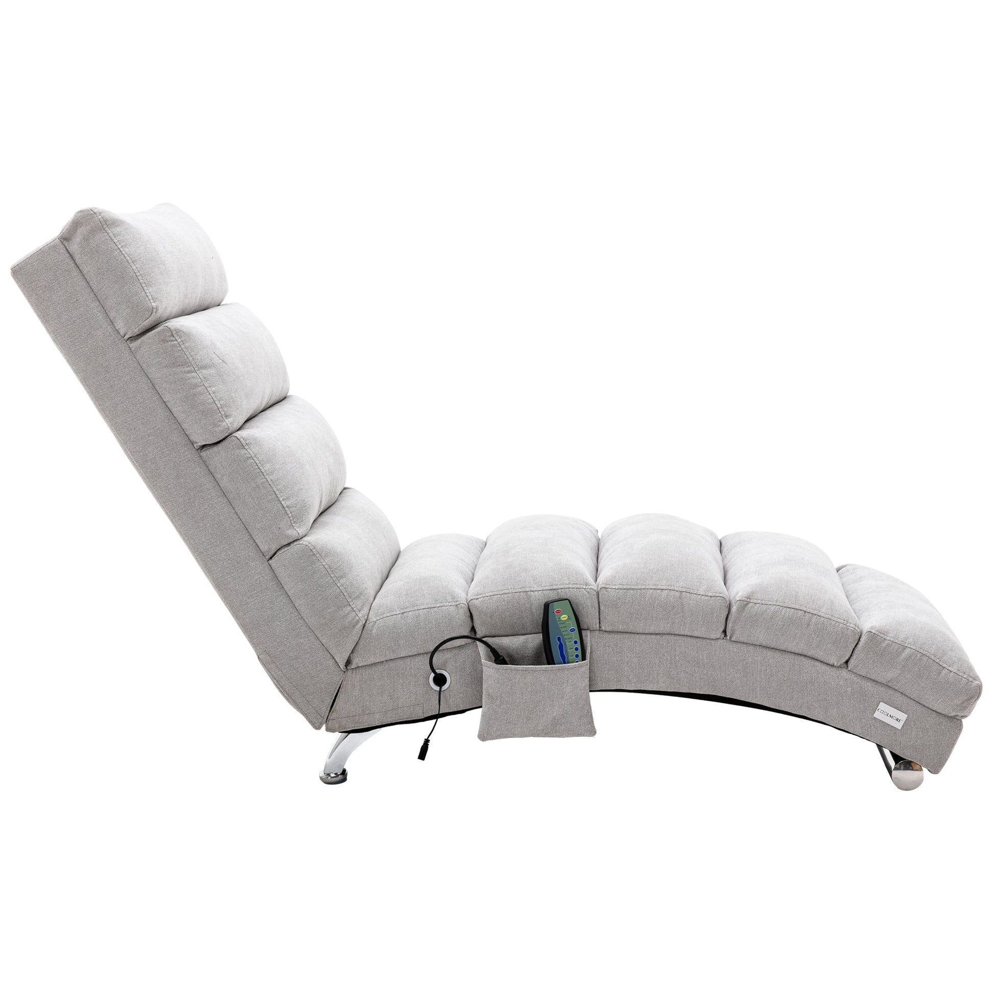 Linen Massage Chaise Lounger with Remote Control, Ergonomic Lounger with 5 Modes (W39539625) - Direct Wicker