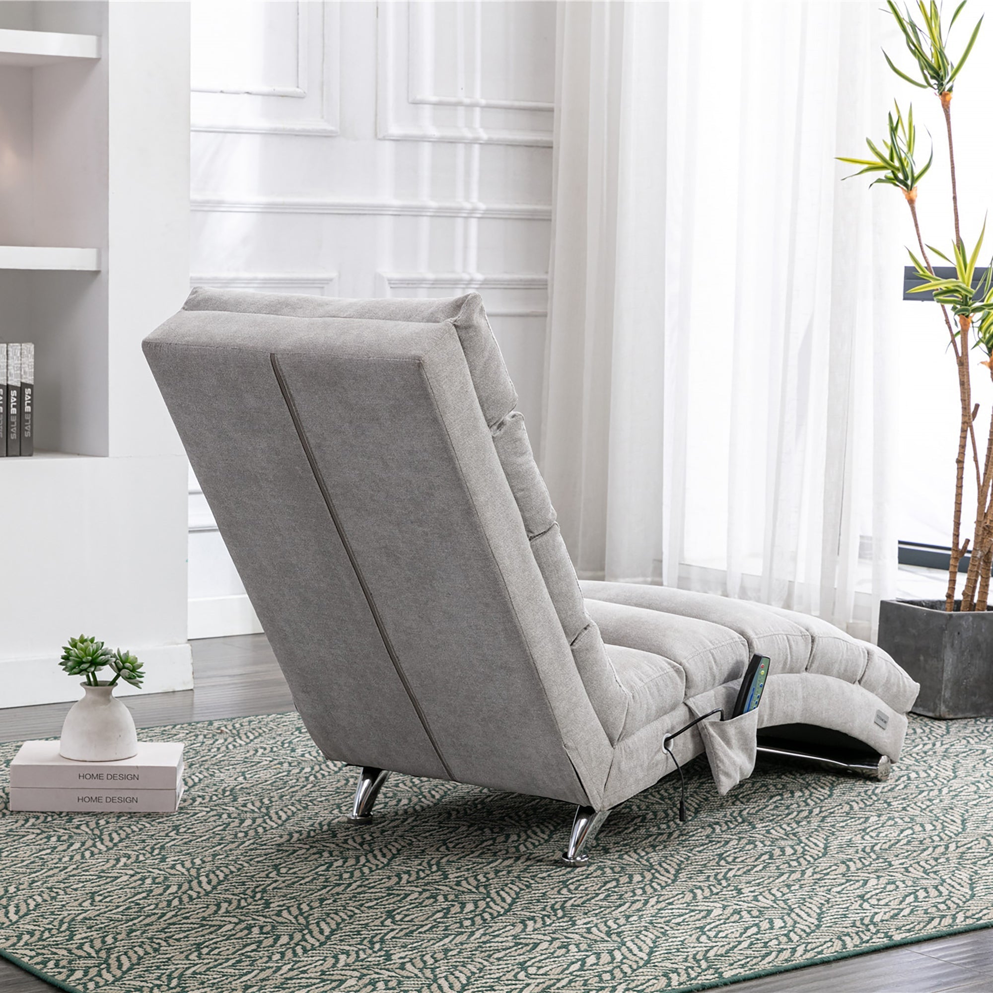 Linen Massage Chaise Lounger with Remote Control, Ergonomic Lounger with 5 Modes (W39539625) - Direct Wicker