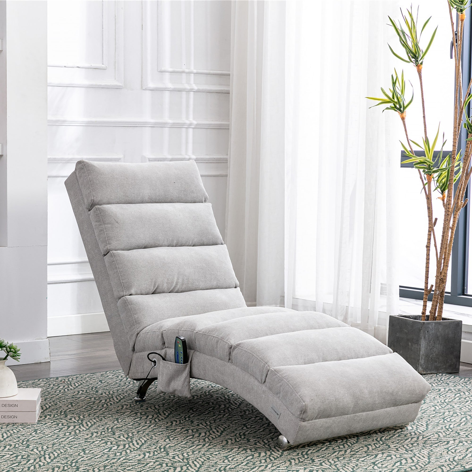 Linen Massage Chaise Lounger with Remote Control, Ergonomic Lounger with 5 Modes (W39539625) - Direct Wicker
