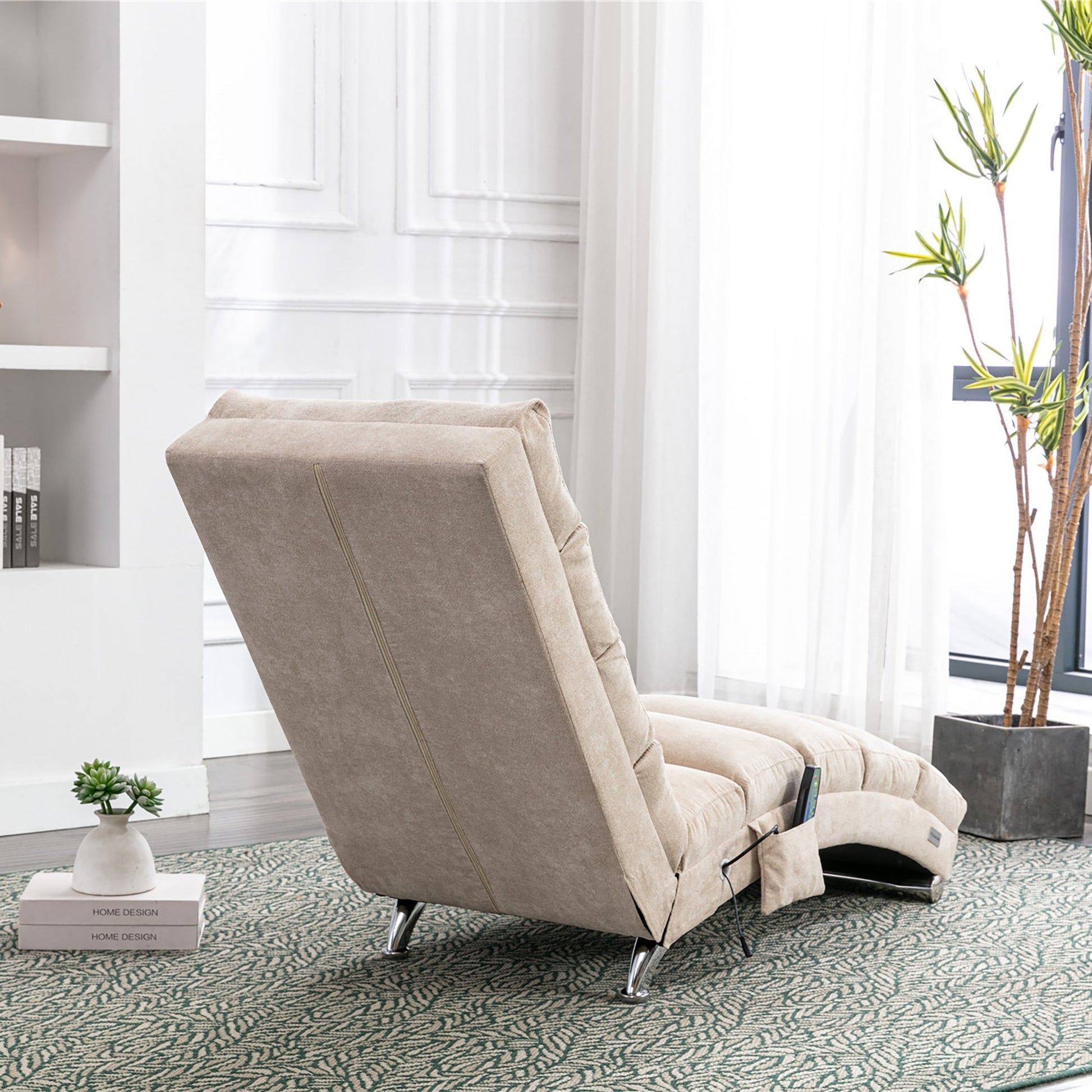 Linen Massage Chaise Lounger with Remote Control, Ergonomic Massage Lounger (W39539619) - Direct Wicker