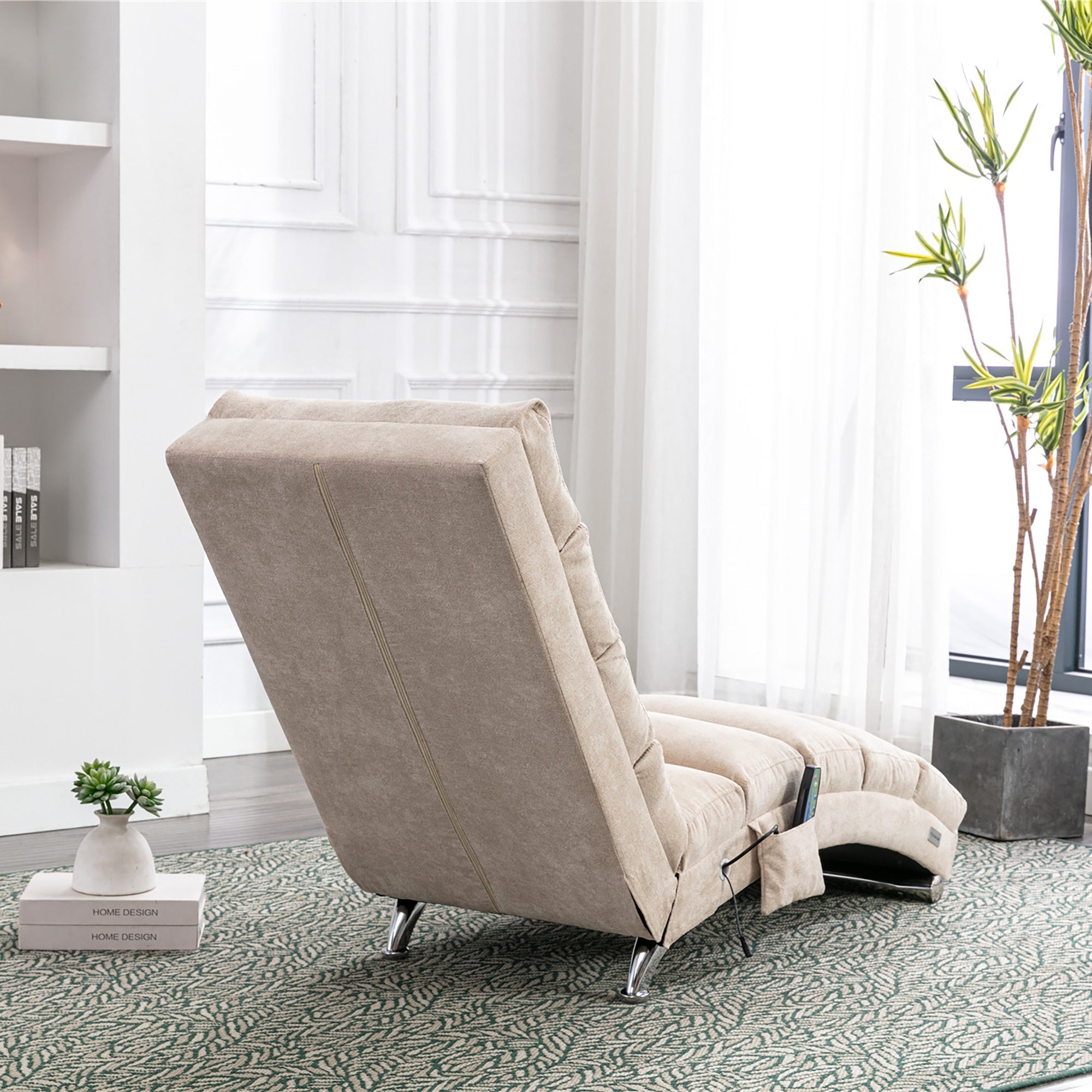 Linen Massage Chaise Lounger with Remote Control, Ergonomic Massage Lounger (W39539619) - Direct Wicker