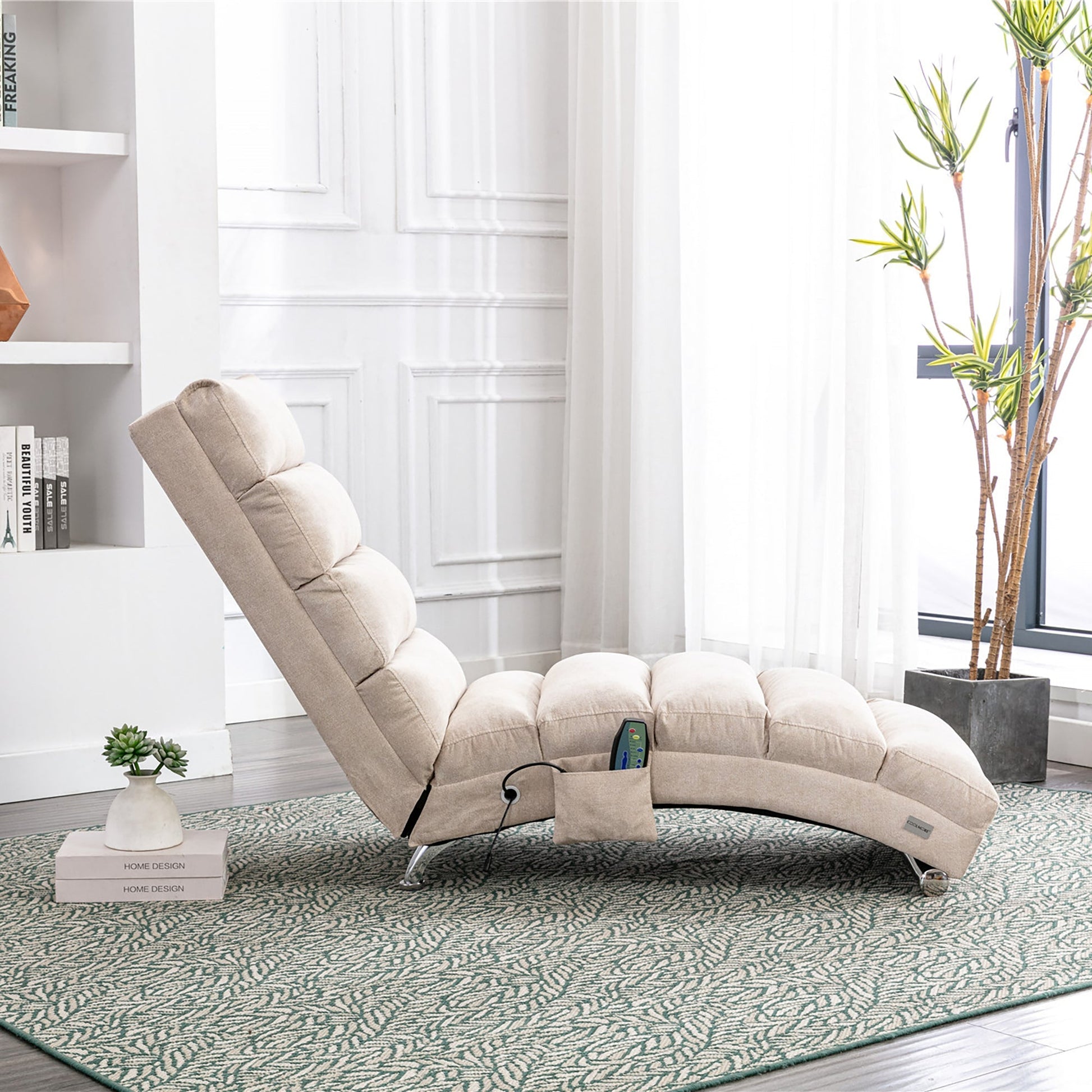 Linen Massage Chaise Lounger with Remote Control, Ergonomic Massage Lounger (W39539619) - Direct Wicker
