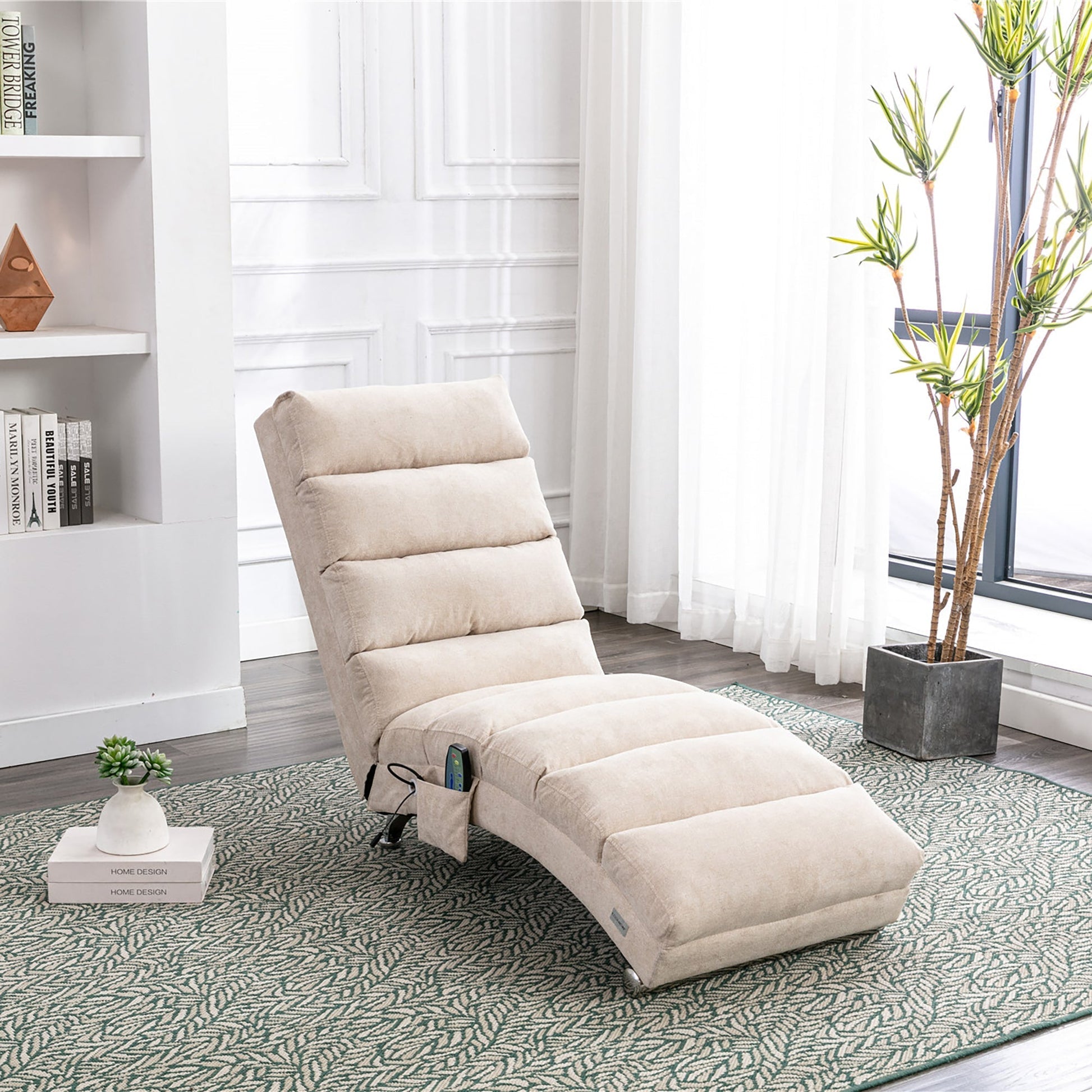 Linen Massage Chaise Lounger with Remote Control, Ergonomic Massage Lounger (W39539619) - Direct Wicker