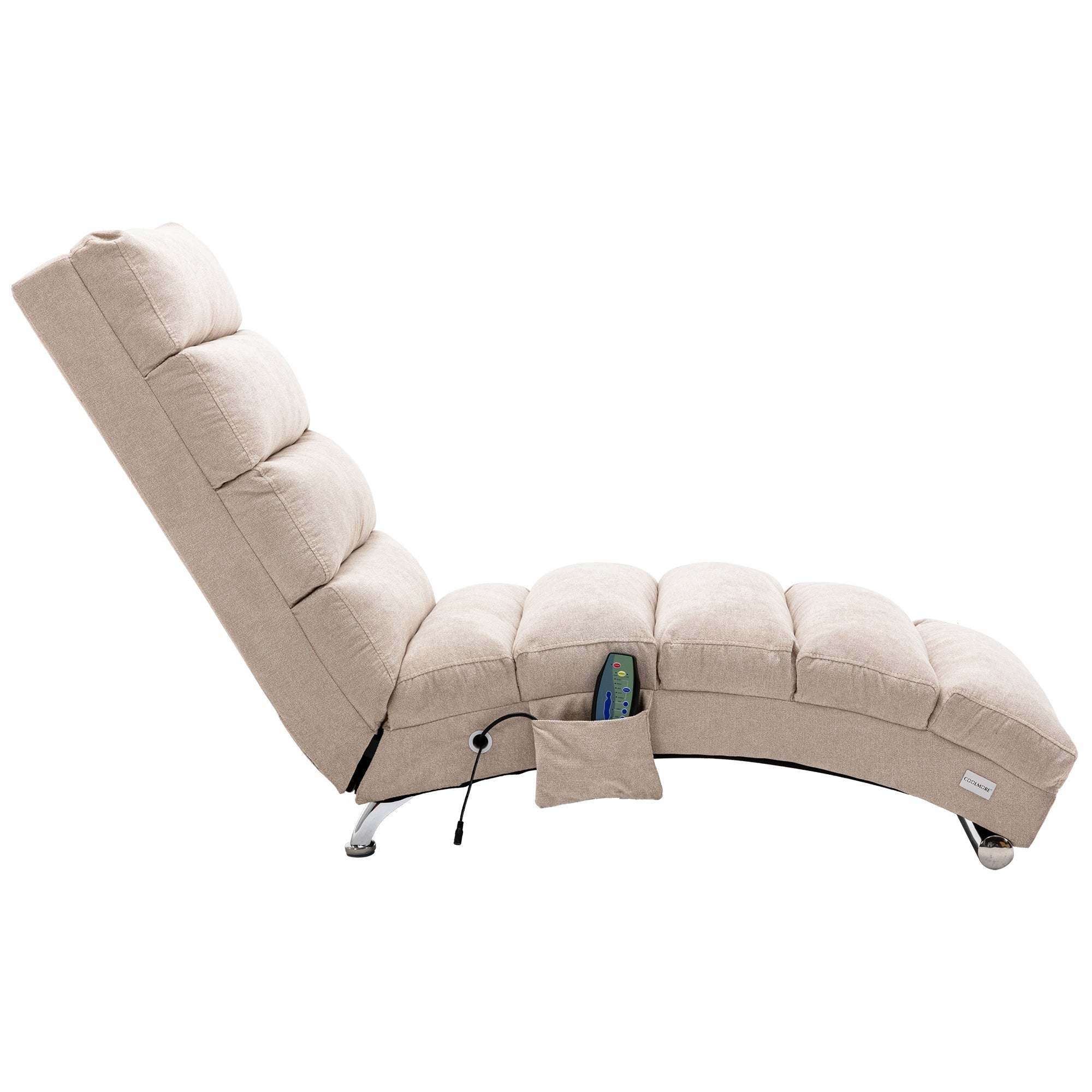 Linen Massage Chaise Lounger with Remote Control, Ergonomic Massage Lounger (W39539619) - Direct Wicker