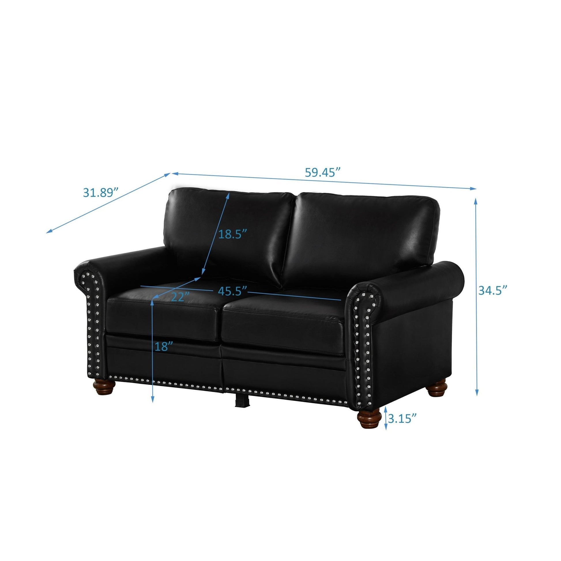 Living Room Sofa Loveseat Black Faux Leather (W1097S00084) - Direct Wicker