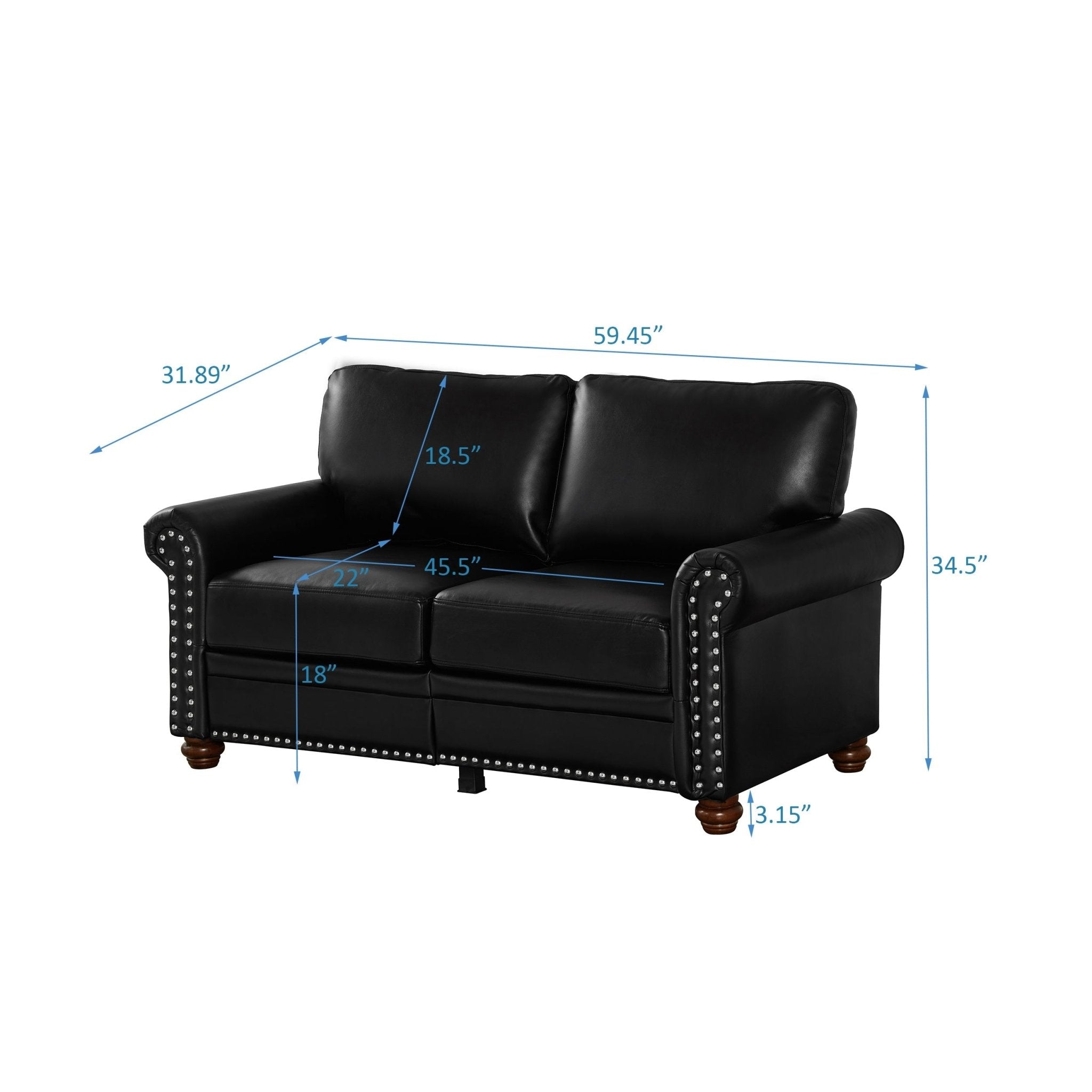 Living Room Sofa Loveseat Black Faux Leather (W1097S00084) - Direct Wicker