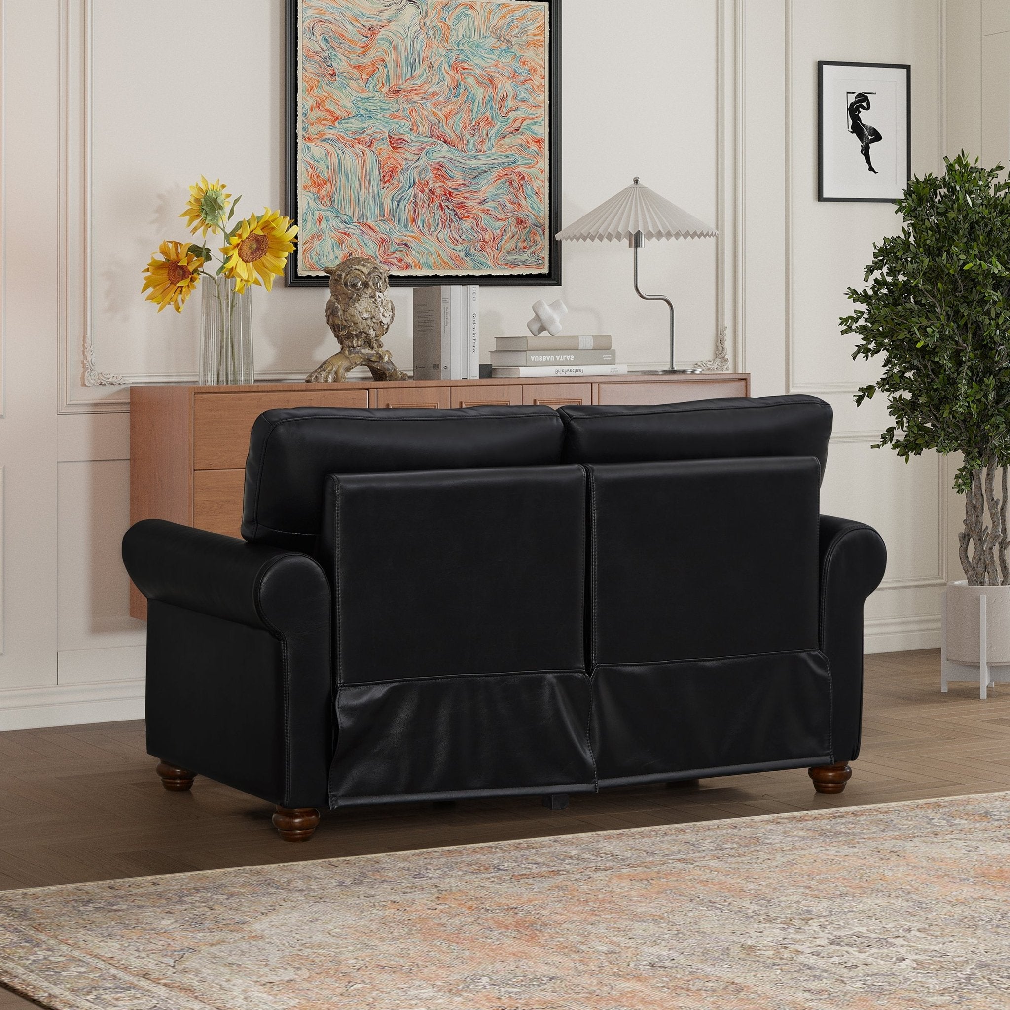 Living Room Sofa Loveseat Black Faux Leather (W1097S00084) - Direct Wicker