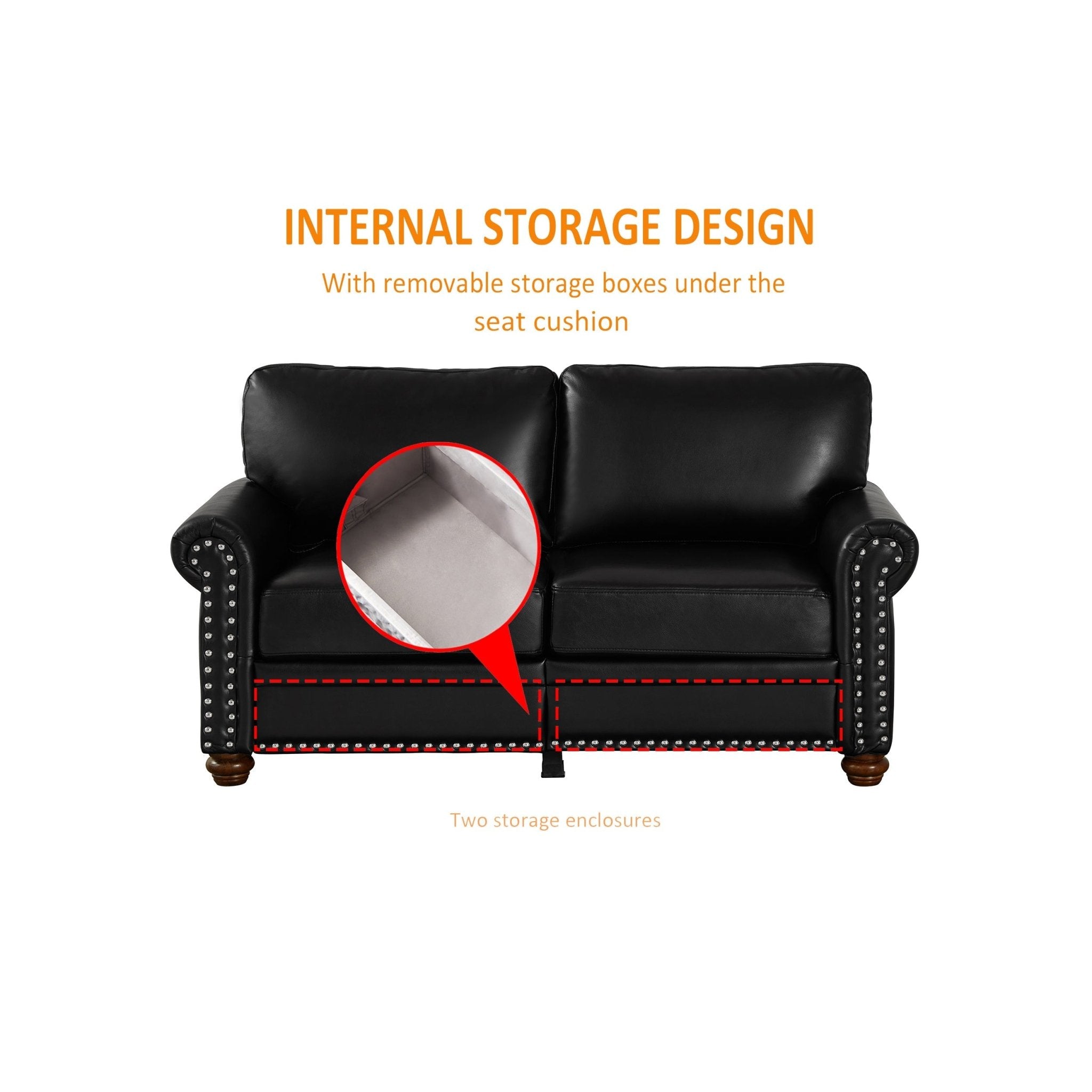 Living Room Sofa Loveseat Black Faux Leather (W1097S00084) - Direct Wicker