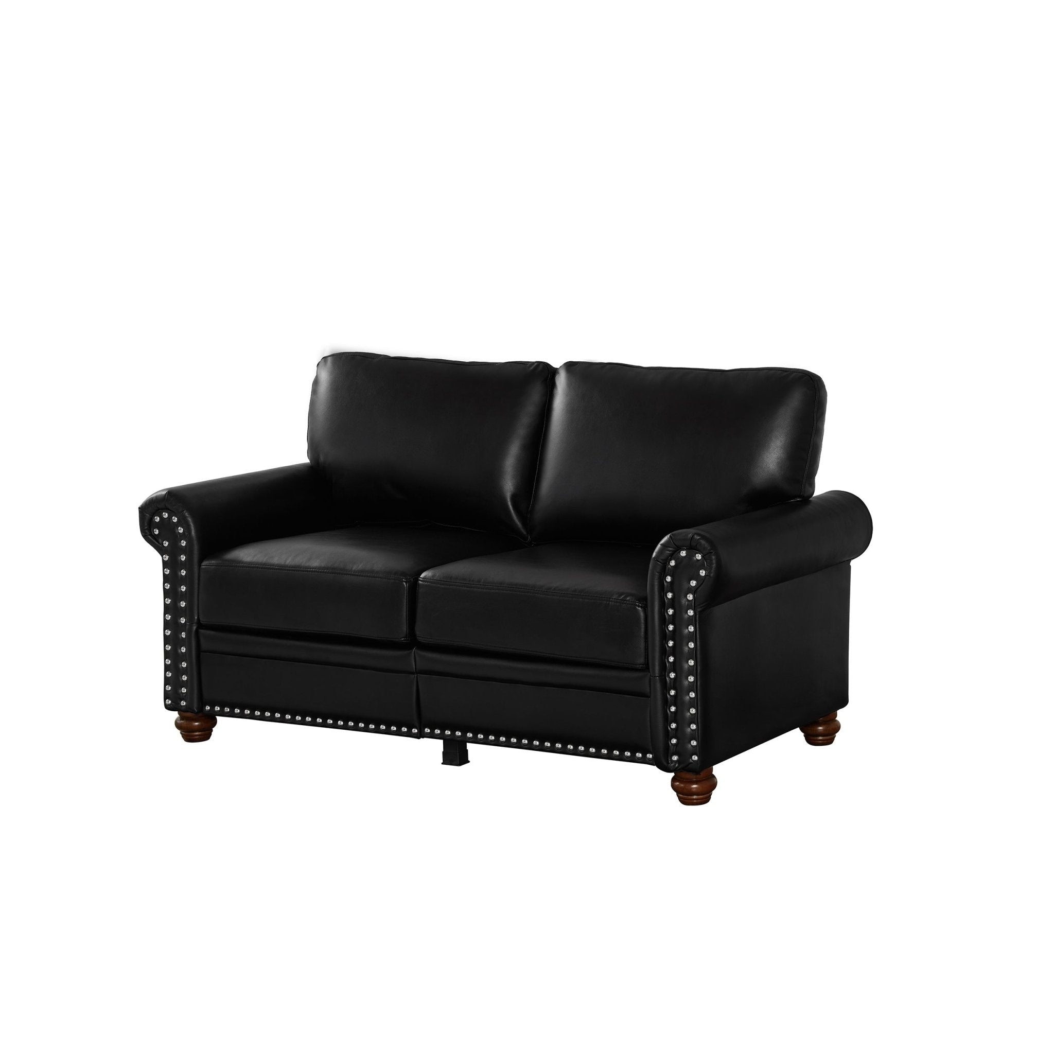 Living Room Sofa Loveseat Black Faux Leather (W1097S00084) - Direct Wicker