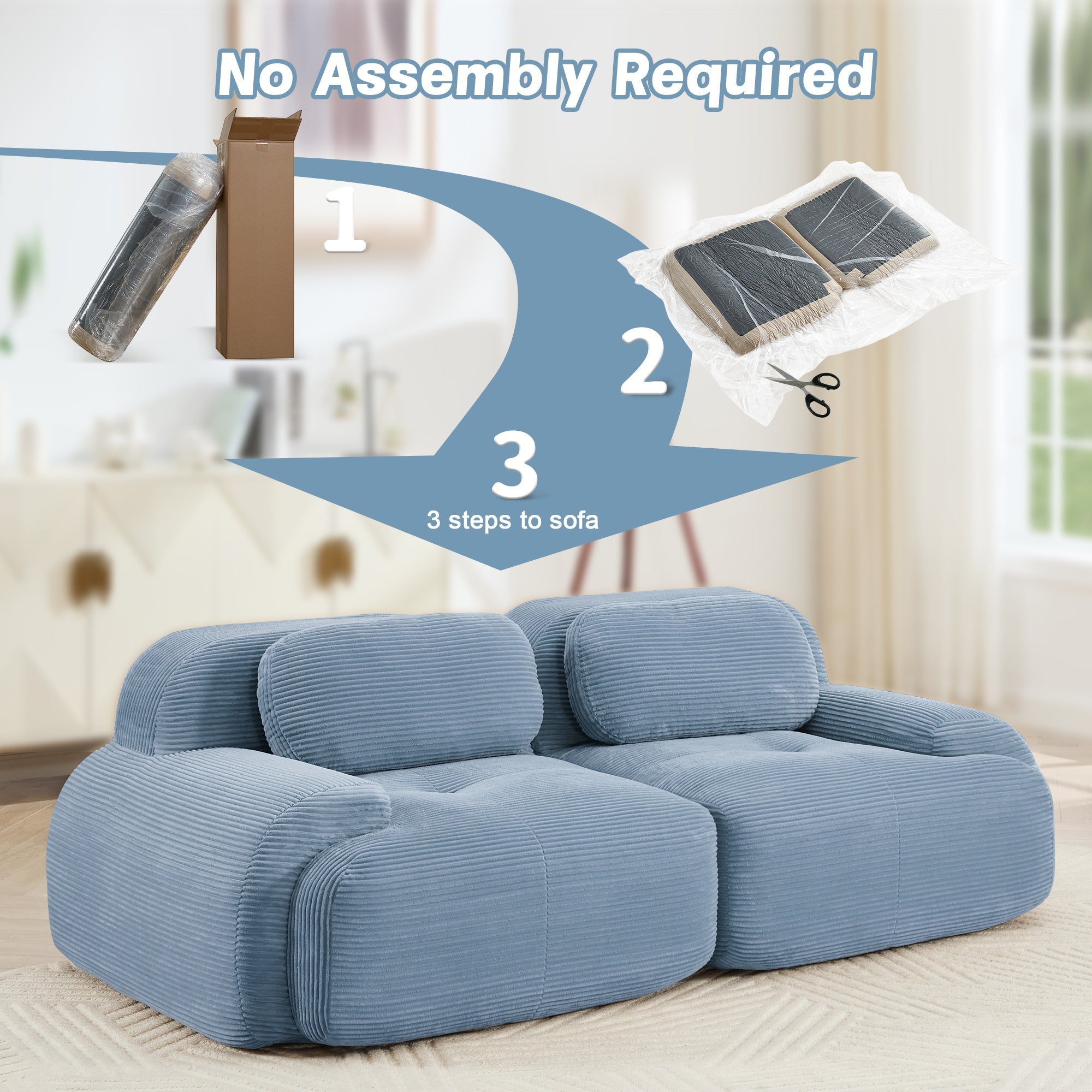 Loveseat Sofa In Luxury Corduroy Fabric Modular Design, Freely Combine and Separate (W714P323639) - Direct Wicker