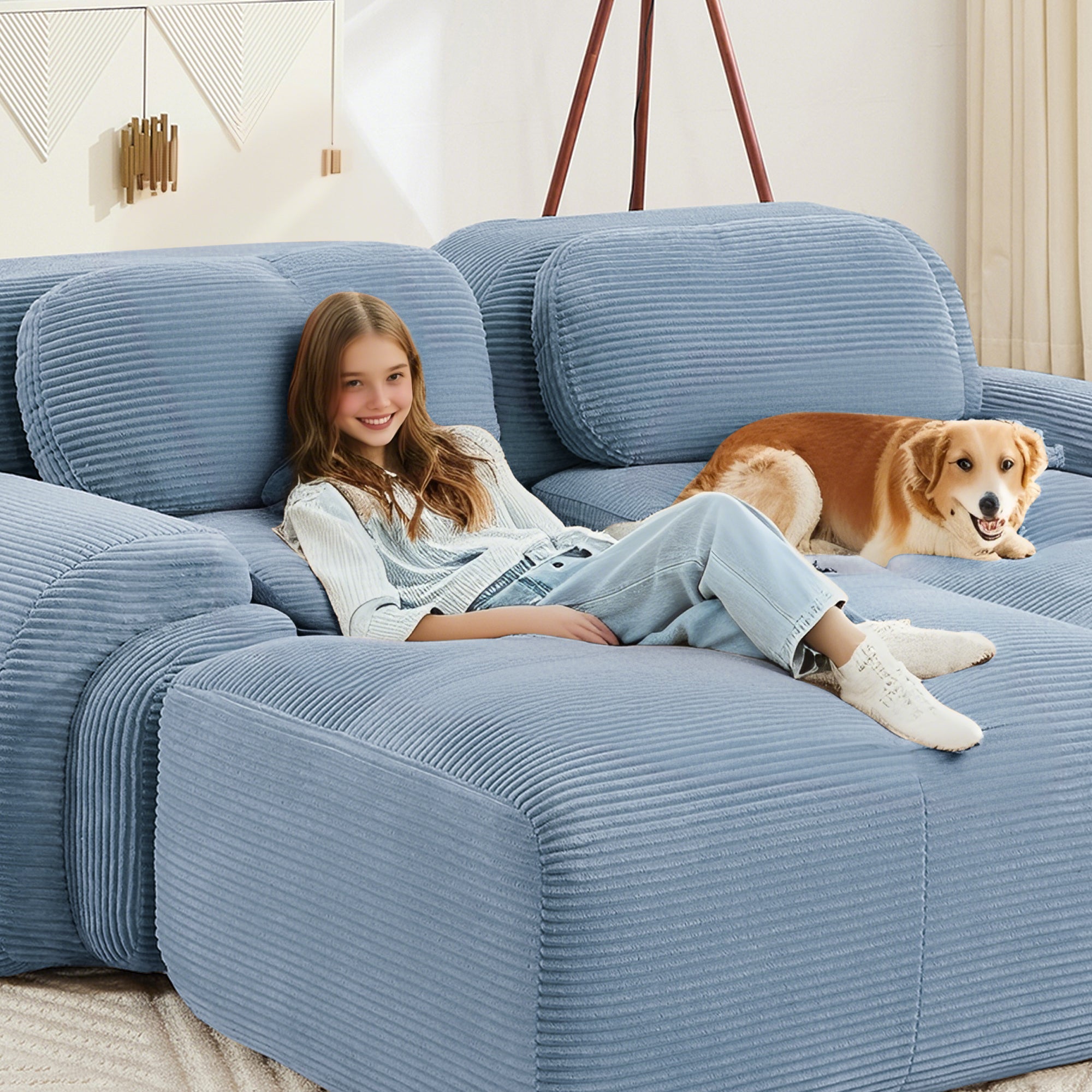Loveseat Sofa In Luxury Corduroy Fabric Modular Design, Freely Combine and Separate (W714P323639) - Direct Wicker