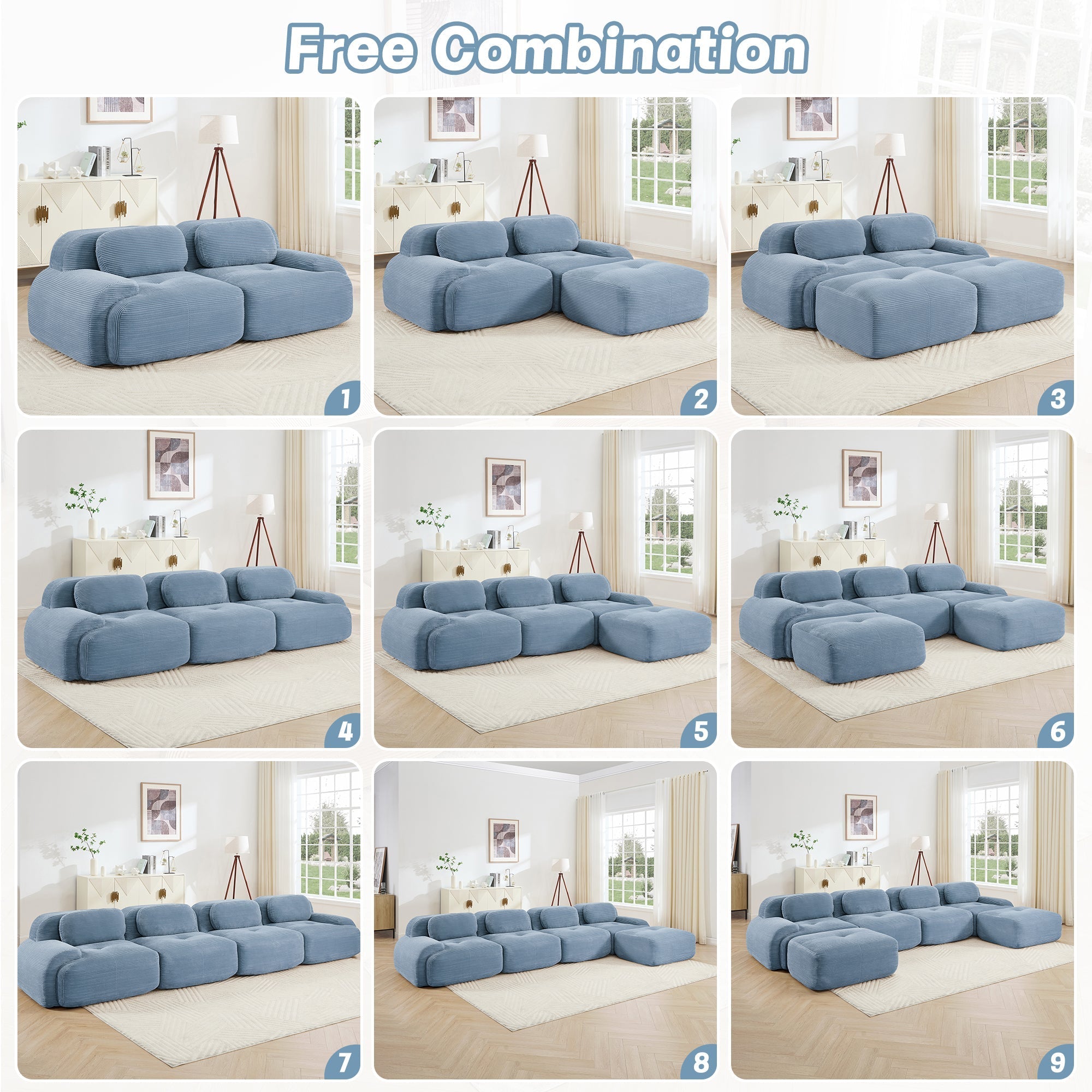 Loveseat Sofa In Luxury Corduroy Fabric Modular Design, Freely Combine and Separate (W714P323639) - Direct Wicker