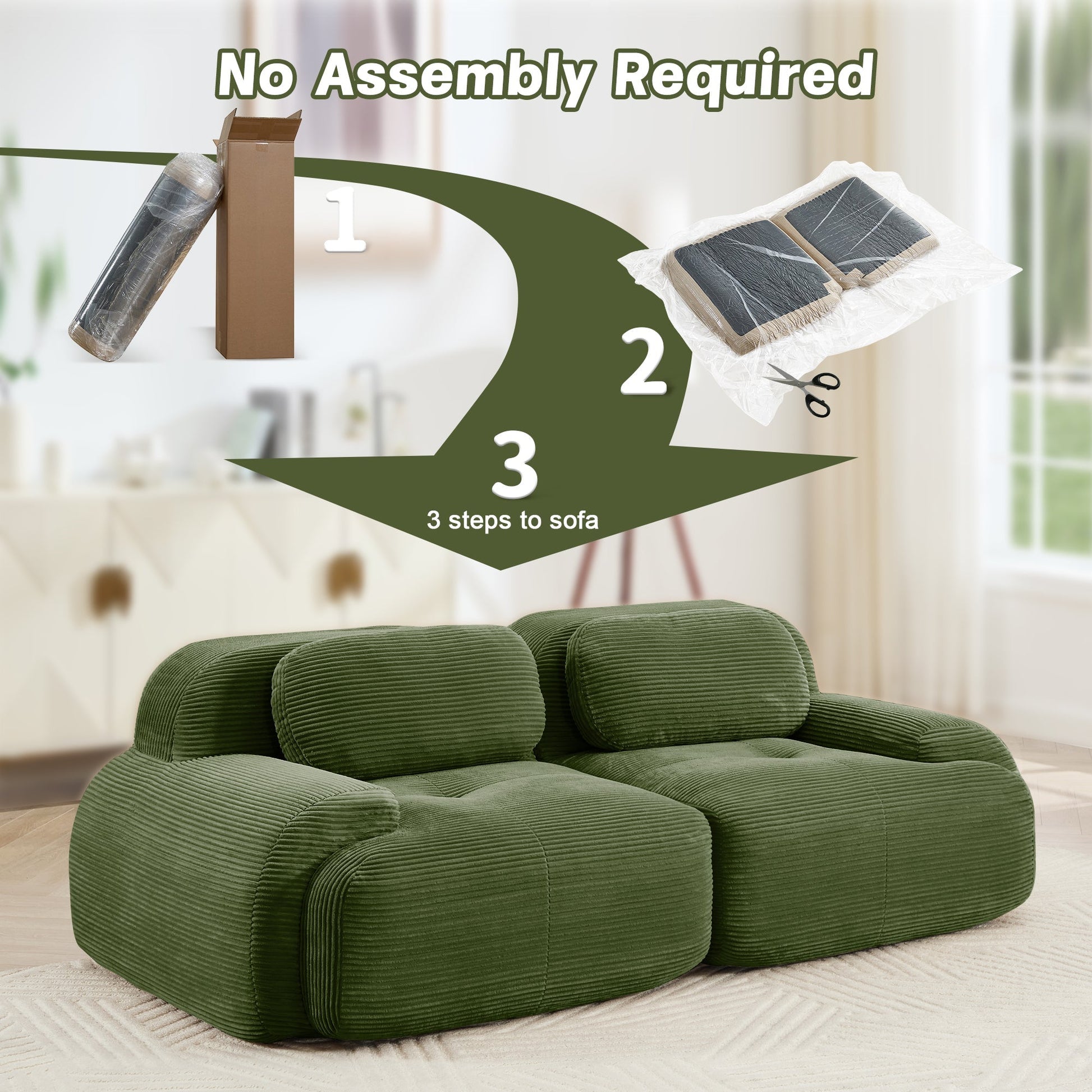 Loveseat Sofa In Luxury Corduroy Fabric Modular For Free Combo Separation (W714P323642) - Direct Wicker