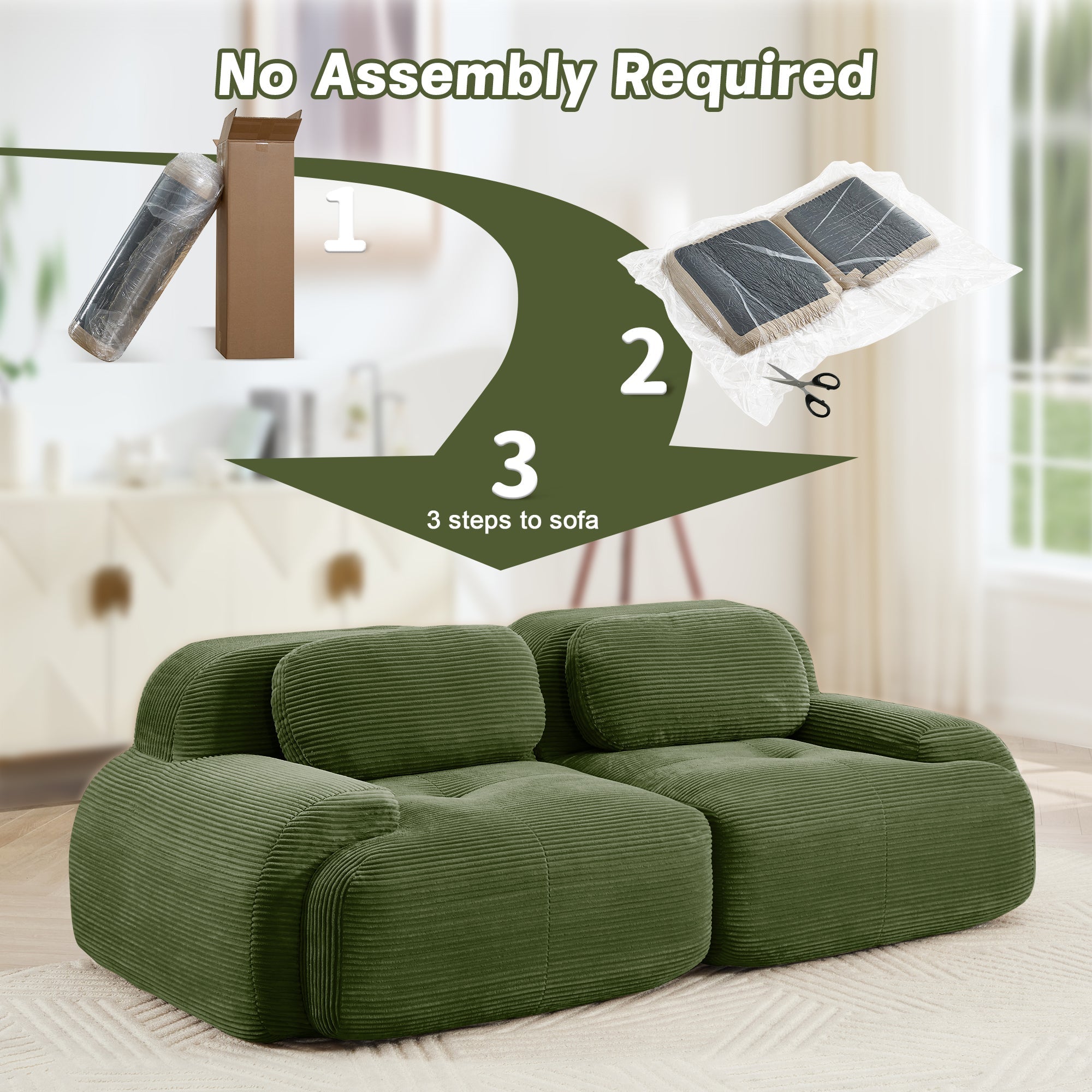 Loveseat Sofa In Luxury Corduroy Fabric Modular For Free Combo Separation (W714P323642) - Direct Wicker
