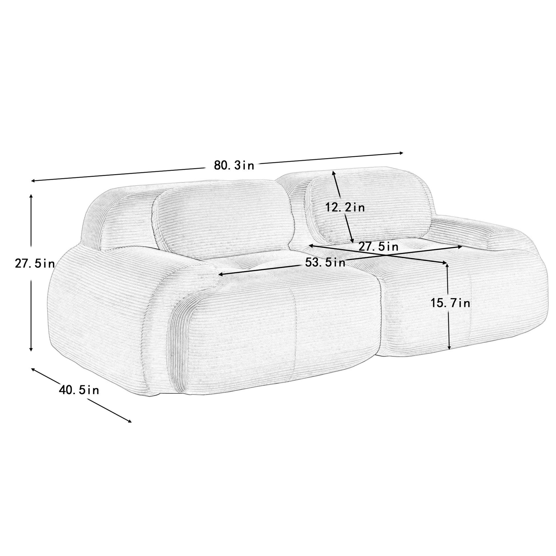 Loveseat Sofa In Luxury Corduroy Fabric Modular For Free Combo Separation (W714P323642) - Direct Wicker