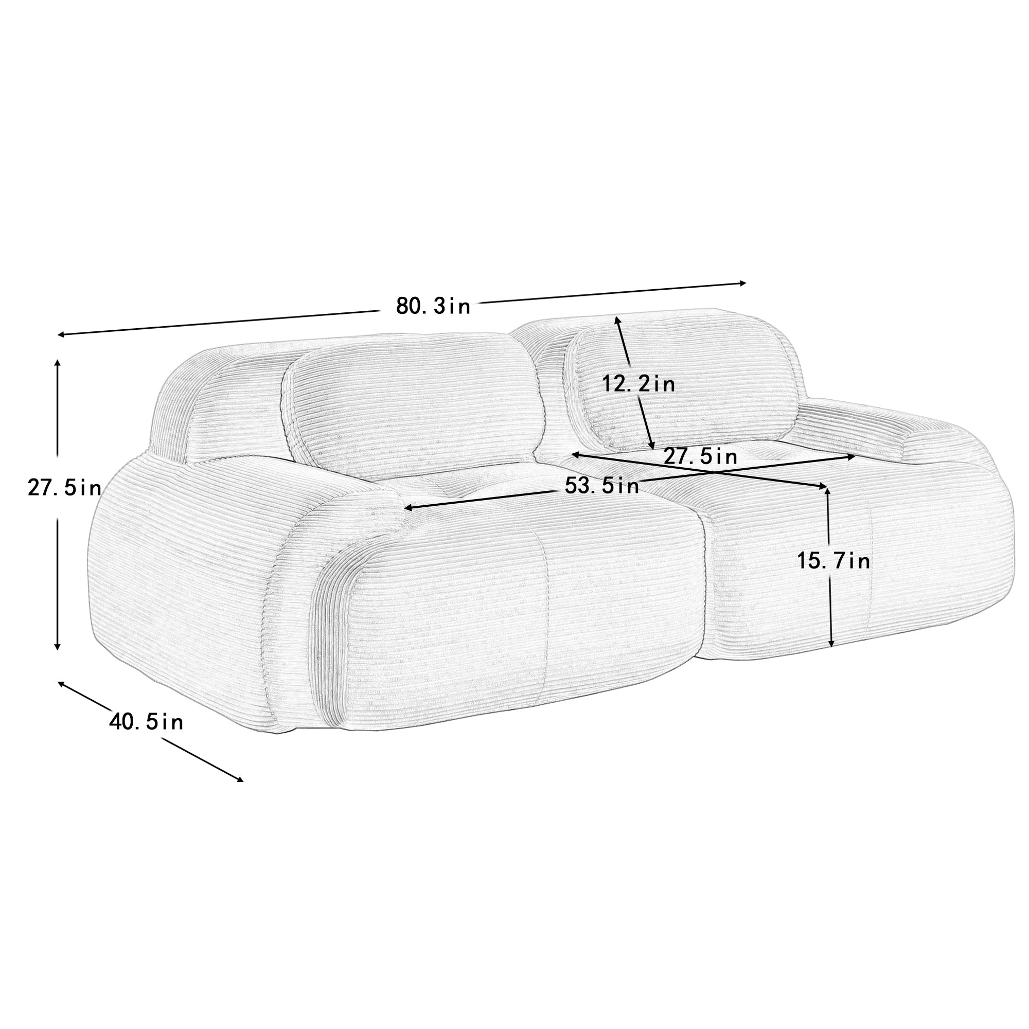 Loveseat Sofa In Luxury Corduroy Fabric Modular For Free Combo Separation (W714P323642) - Direct Wicker