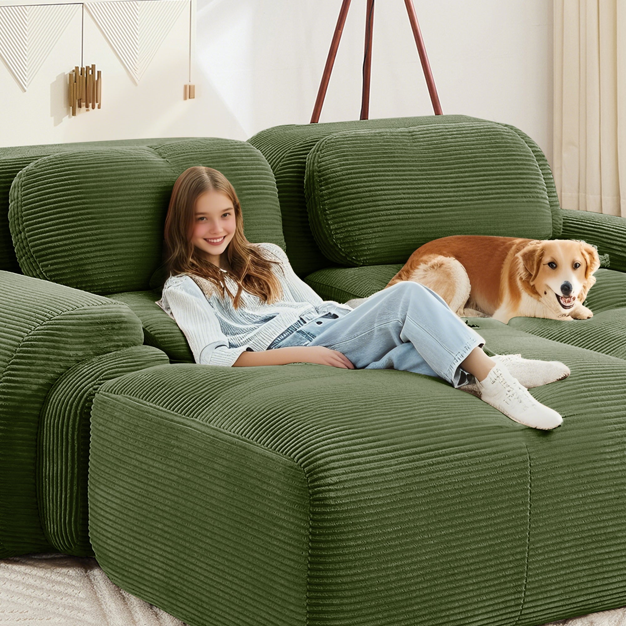 Loveseat Sofa In Luxury Corduroy Fabric Modular For Free Combo Separation (W714P323642) - Direct Wicker
