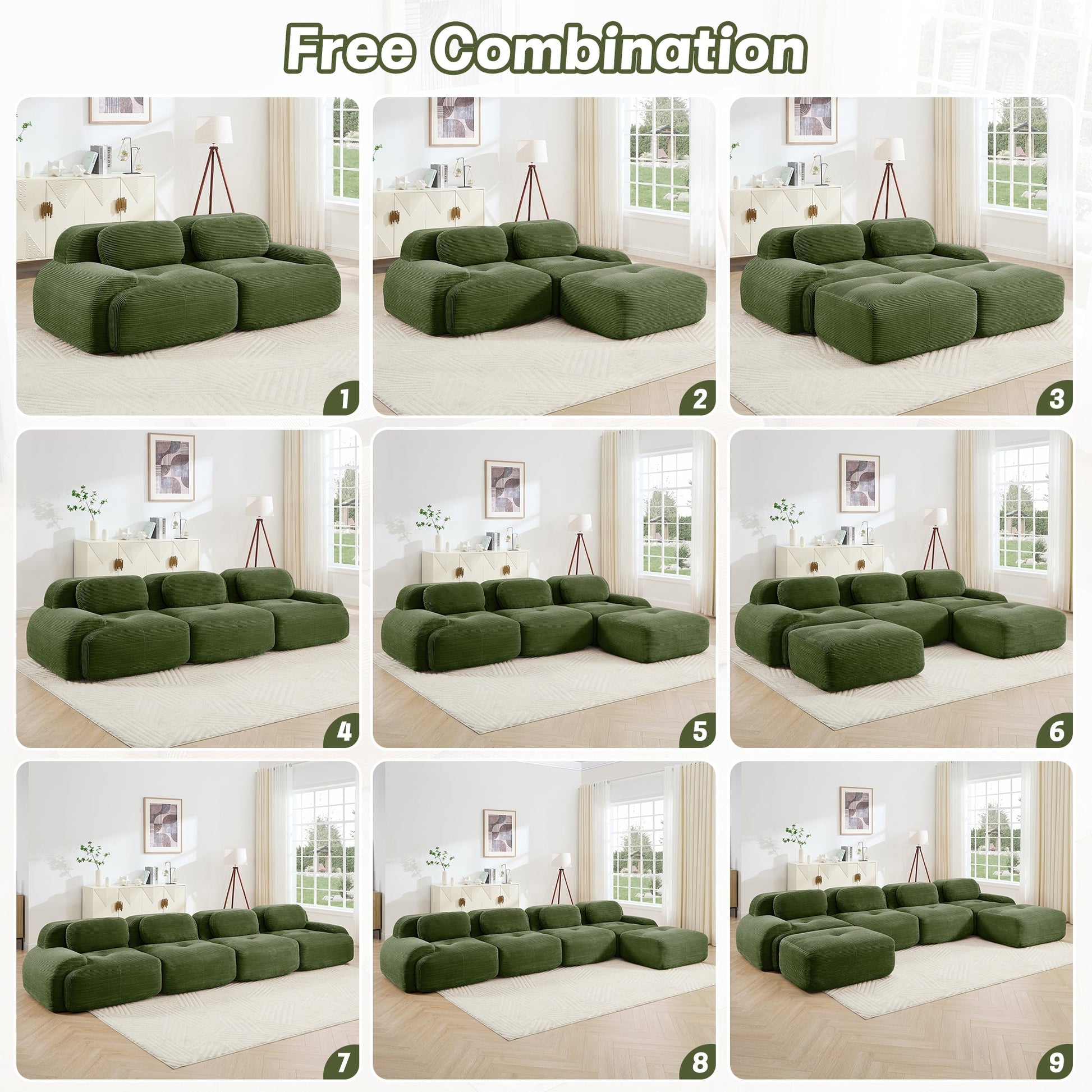 Loveseat Sofa In Luxury Corduroy Fabric Modular For Free Combo Separation (W714P323642) - Direct Wicker