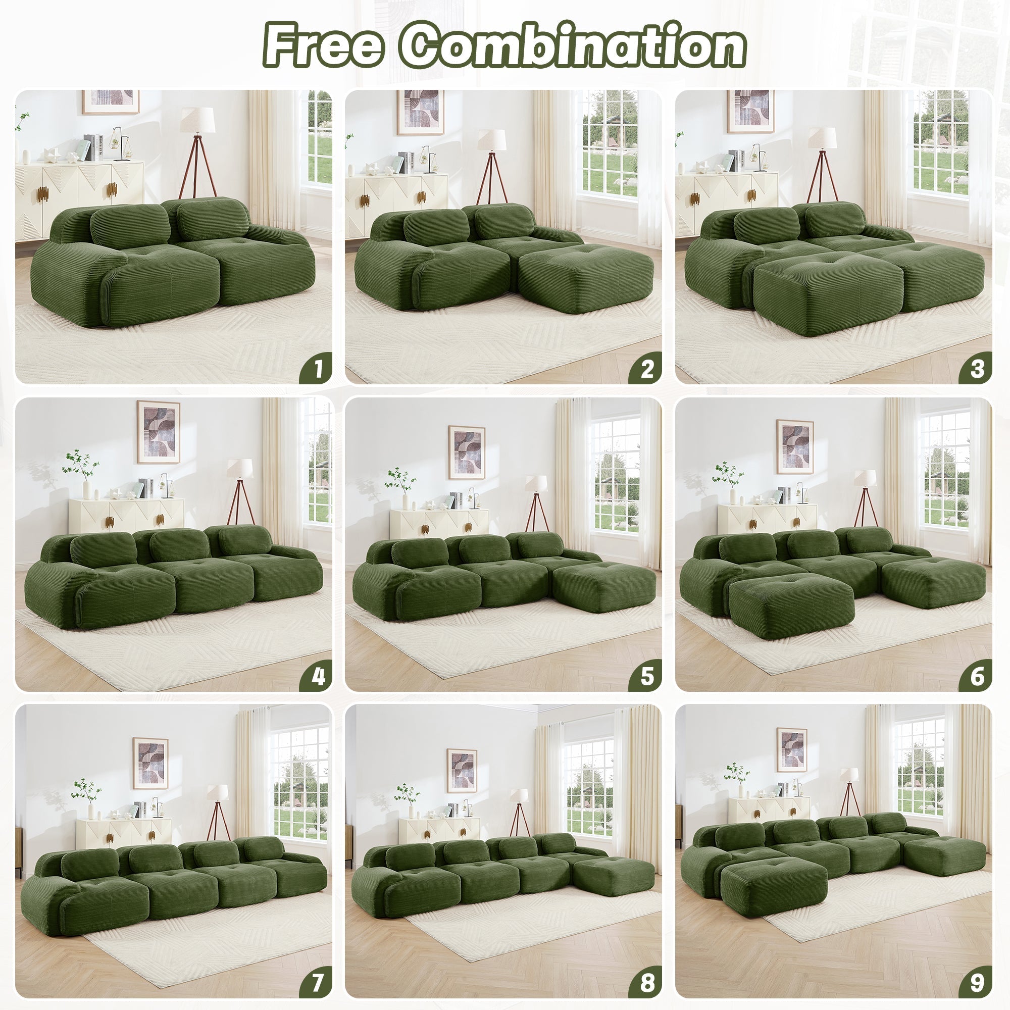 Loveseat Sofa In Luxury Corduroy Fabric Modular For Free Combo Separation (W714P323642) - Direct Wicker