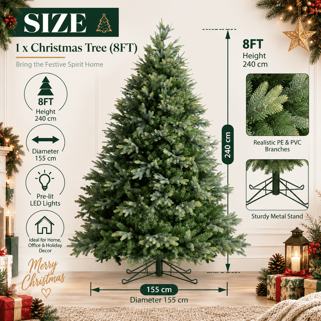 Lush Full Green Artificial Christmas Tree - Realistic Xmas Tree for Festive Home Decoration, 7ft/8ft/9ft - Direct Wicker