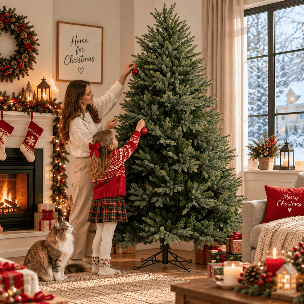 Lush Full Green Artificial Christmas Tree - Realistic Xmas Tree for Festive Home Decoration, 7ft/8ft/9ft - Direct Wicker