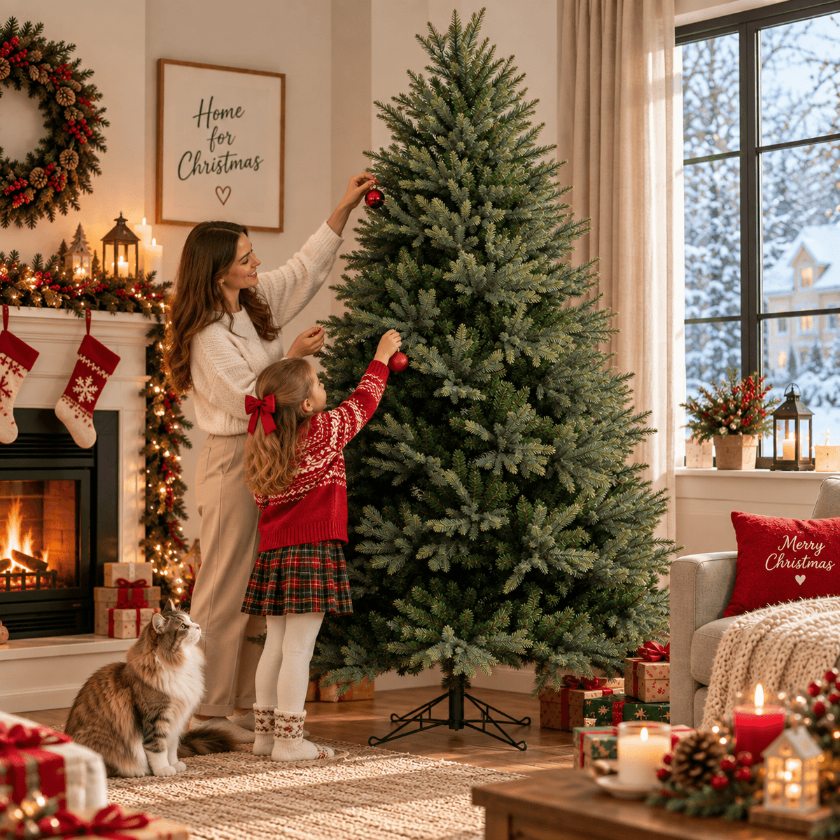 Lush Full Green Artificial Christmas Tree - Realistic Xmas Tree for Festive Home Decoration, 7ft/8ft/9ft - Direct Wicker