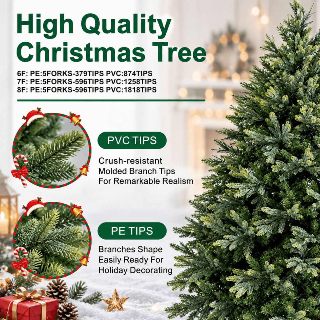 Lush Full Green Artificial Christmas Tree - Realistic Xmas Tree for Festive Home Decoration, 7ft/8ft/9ft - Direct Wicker