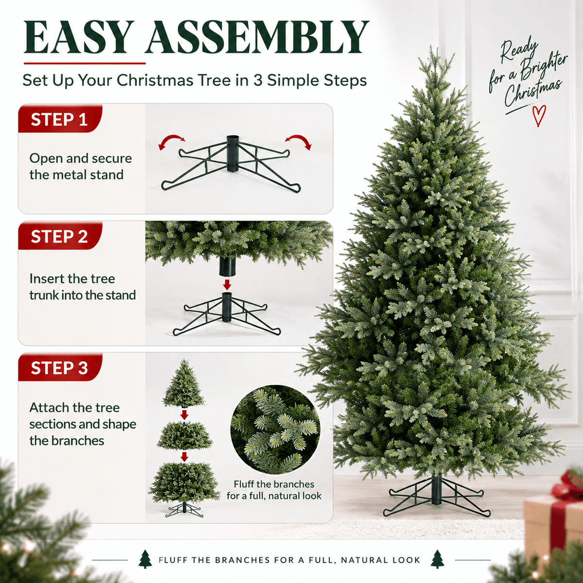 Lush Full Green Artificial Christmas Tree - Realistic Xmas Tree for Festive Home Decoration, 7ft/8ft/9ft - Direct Wicker