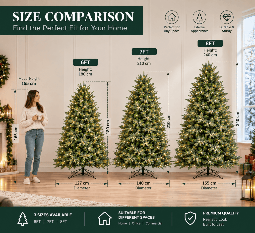Lush Full Green Artificial Christmas Tree - Realistic Xmas Tree with Pre-Lit LED Lights for Festive Home Decoration, 6ft/7ft/8ft - Direct Wicker